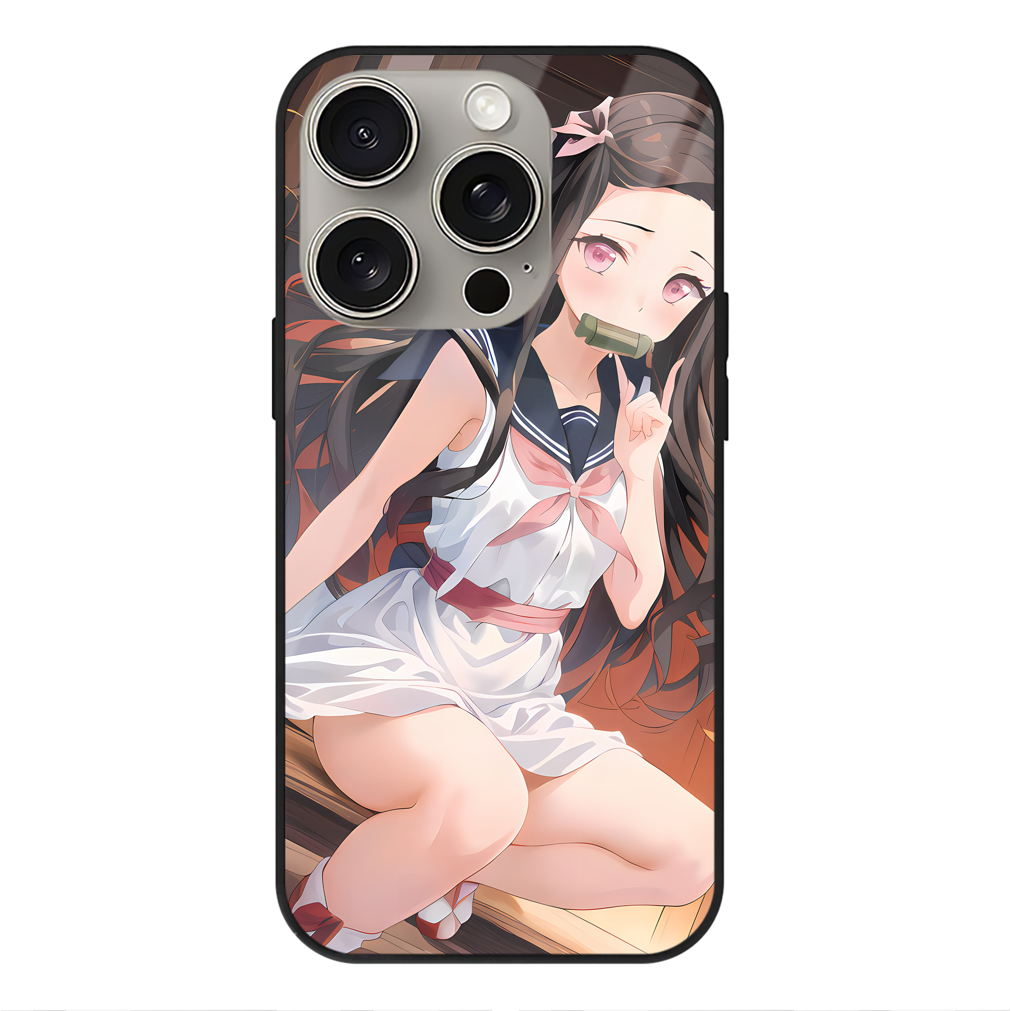 （画像用） 鬼滅の刃（きめつのやいば）竈門 禰󠄀豆子／かまど ねずこ Kamado Nezuko 【iPhone15Pro対応】スマホケース 耐衝撃＆黄変防止 背面ガラス
