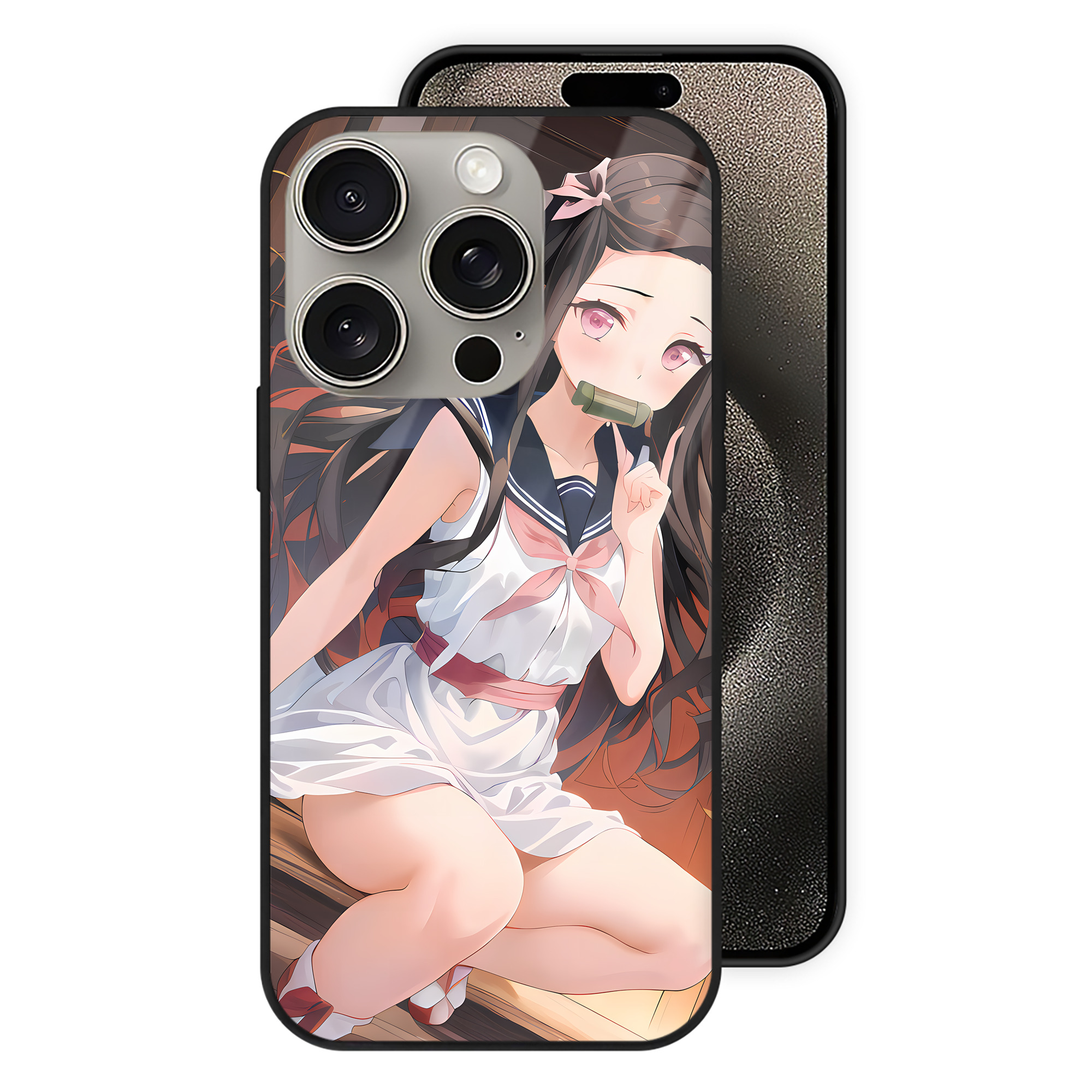（画像用） 鬼滅の刃（きめつのやいば）竈門 禰󠄀豆子／かまど ねずこ Kamado Nezuko 【iPhone15Pro対応】スマホケース 耐衝撃＆黄変防止 背面ガラス