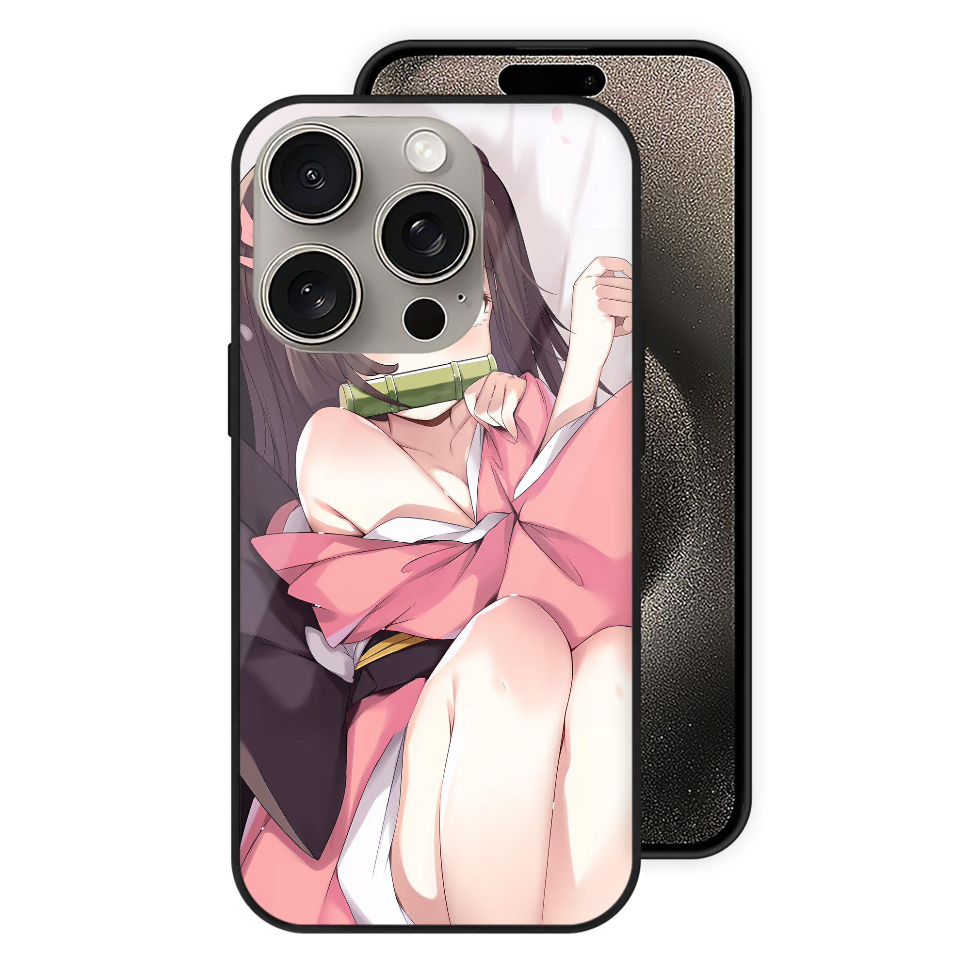（画像用） 鬼滅の刃（きめつのやいば）竈門 禰󠄀豆子／かまど ねずこ Kamado Nezuko 【iPhone15Pro対応】スマホケース 耐衝撃＆黄変防止 背面ガラス