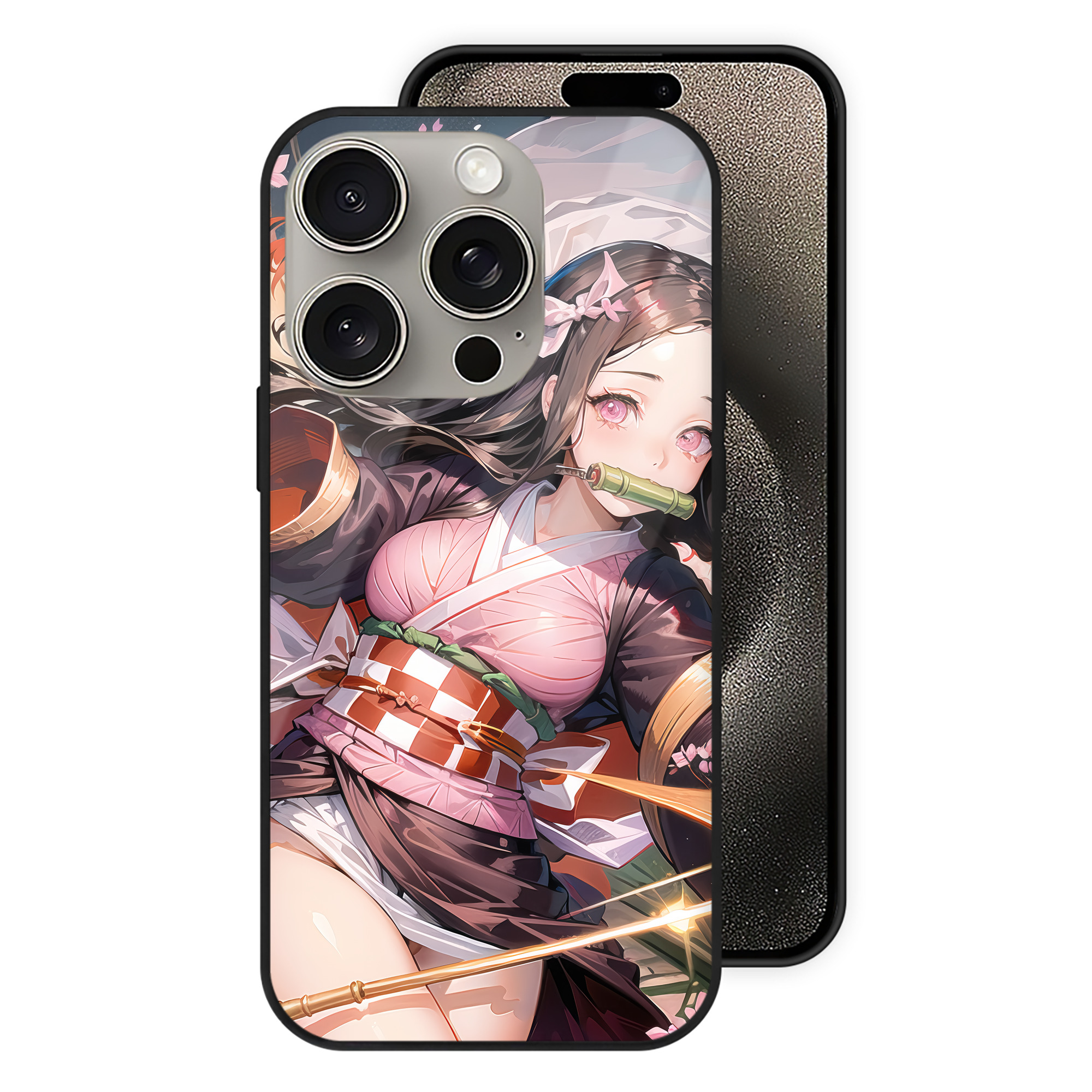 （画像用） 鬼滅の刃（きめつのやいば）竈門 禰󠄀豆子／かまど ねずこ Kamado Nezuko 【iPhone15Pro対応】スマホケース 耐衝撃＆黄変防止 背面ガラス