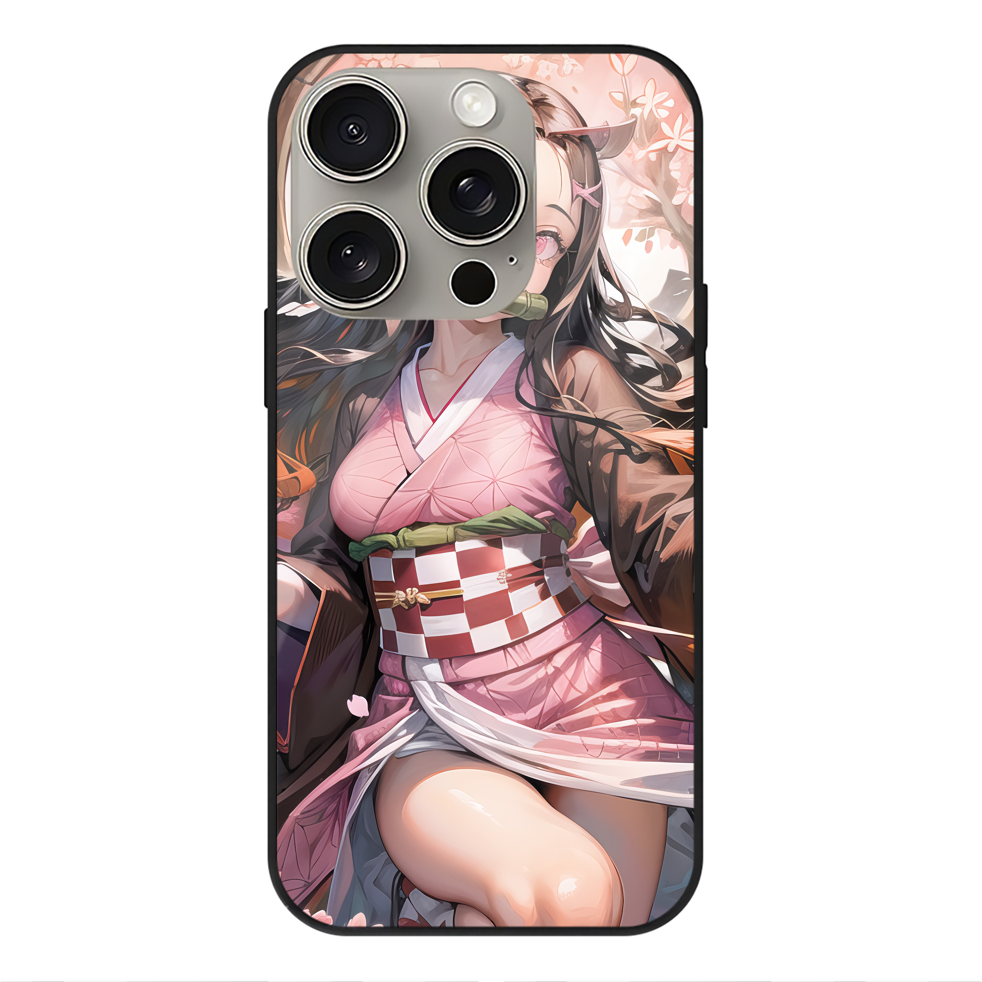 （画像用） 鬼滅の刃（きめつのやいば）竈門 禰󠄀豆子／かまど ねずこ Kamado Nezuko 【iPhone15Pro対応】スマホケース 耐衝撃＆黄変防止 背面ガラス