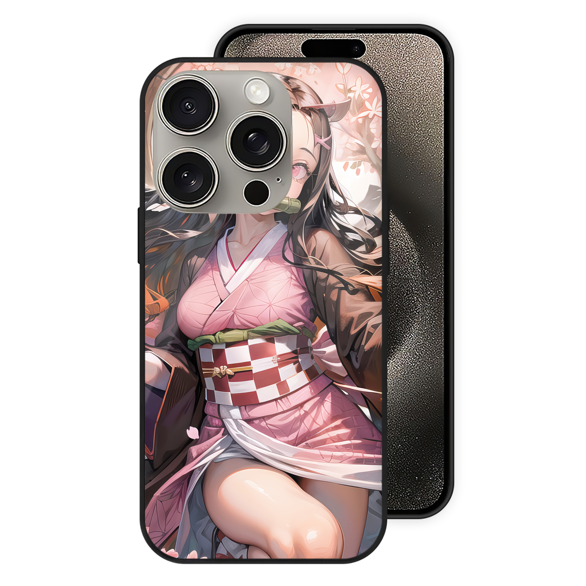 （画像用） 鬼滅の刃（きめつのやいば）竈門 禰󠄀豆子／かまど ねずこ Kamado Nezuko 【iPhone15Pro対応】スマホケース 耐衝撃＆黄変防止 背面ガラス