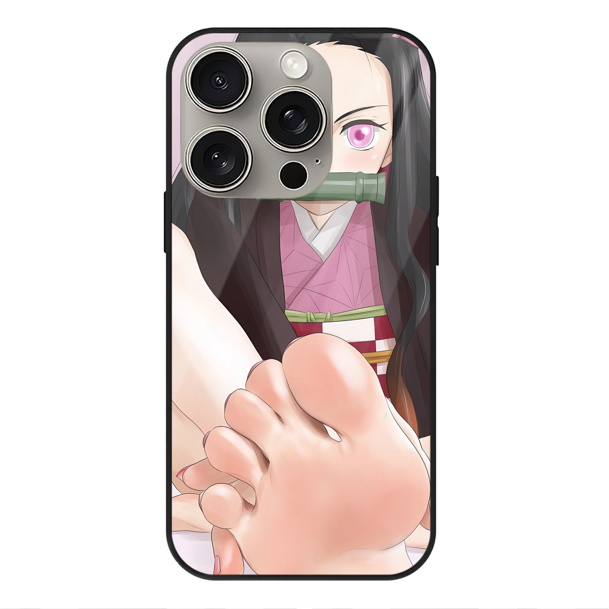 （画像用） 鬼滅の刃（きめつのやいば）竈門 禰󠄀豆子／かまど ねずこ Kamado Nezuko 【iPhone15Pro対応】スマホケース 耐衝撃＆黄変防止 背面ガラス