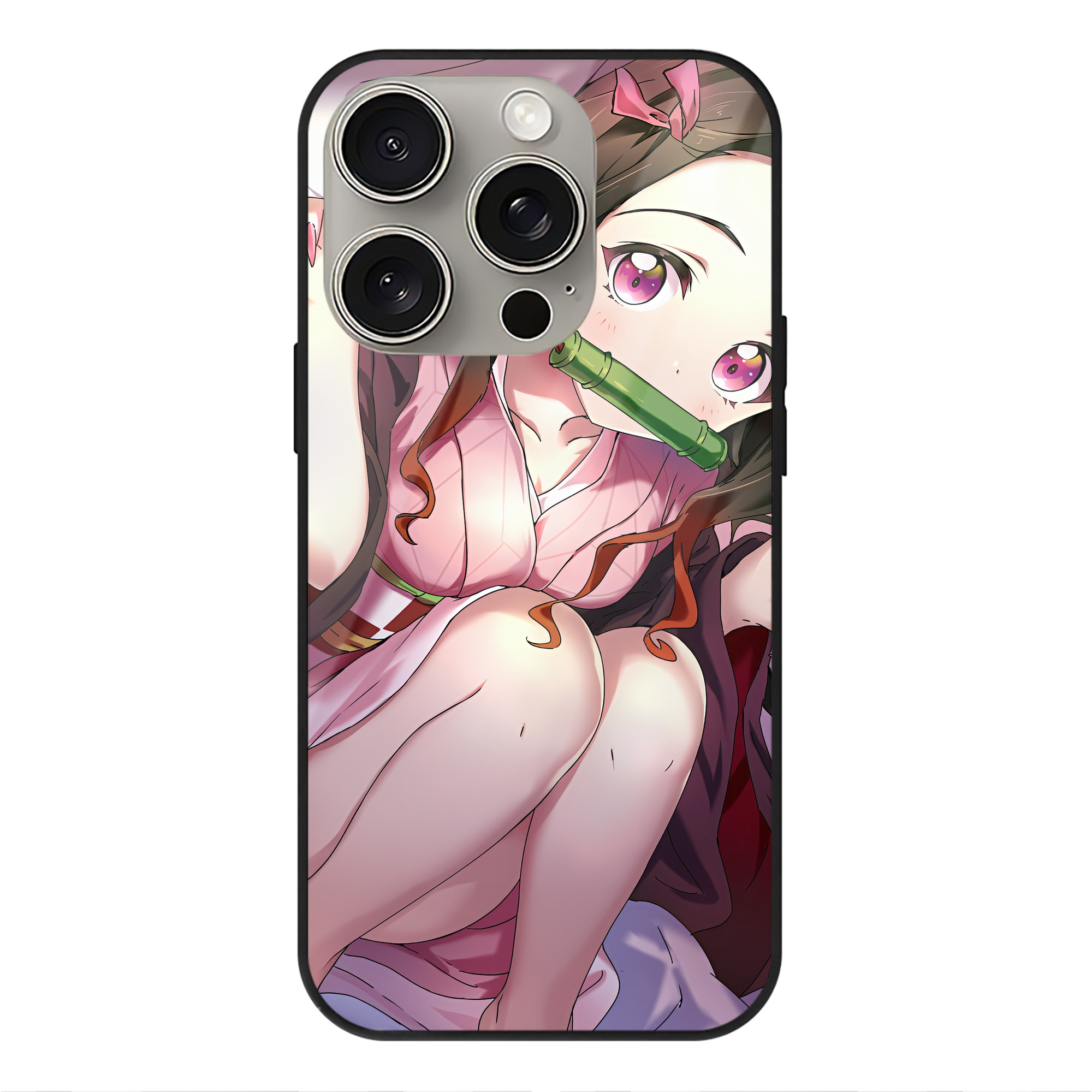 （画像用） 鬼滅の刃（きめつのやいば）竈門 禰󠄀豆子／かまど ねずこ Kamado Nezuko 【iPhone15Pro対応】スマホケース 耐衝撃＆黄変防止 背面ガラス