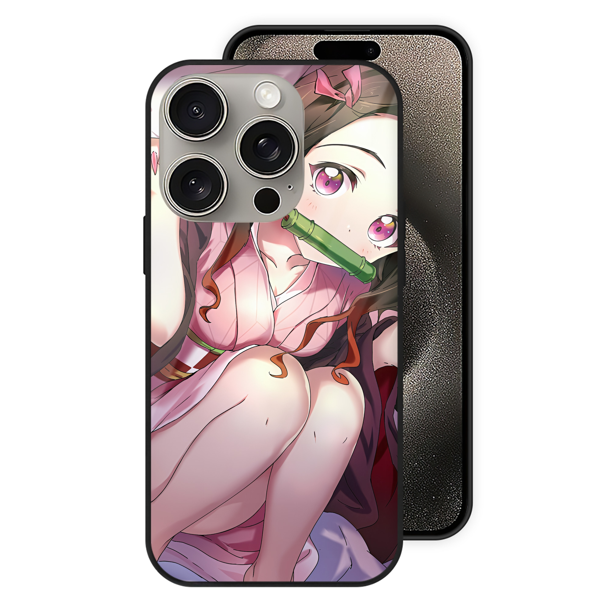 （画像用） 鬼滅の刃（きめつのやいば）竈門 禰󠄀豆子／かまど ねずこ Kamado Nezuko 【iPhone15Pro対応】スマホケース 耐衝撃＆黄変防止 背面ガラス