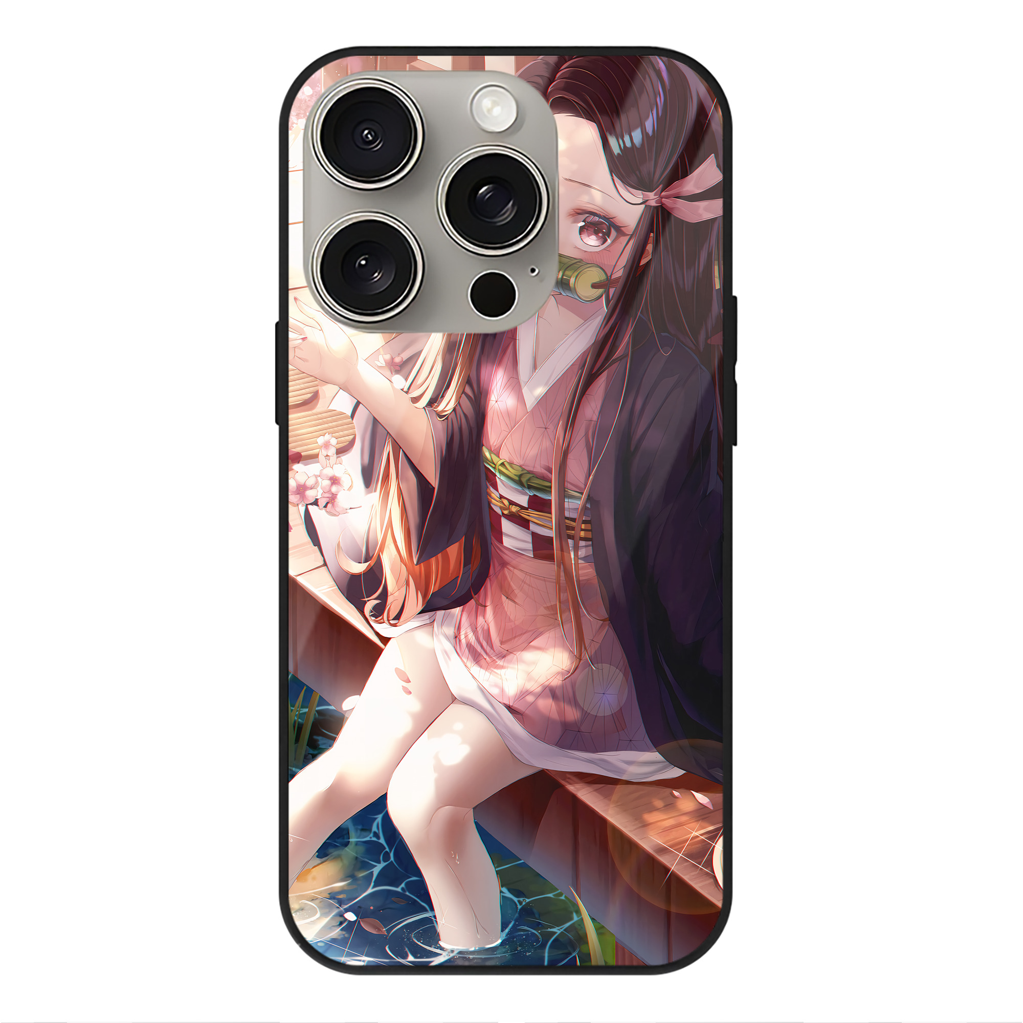 （画像用） 鬼滅の刃（きめつのやいば）竈門 禰󠄀豆子／かまど ねずこ Kamado Nezuko 【iPhone15Pro対応】スマホケース 耐衝撃＆黄変防止 背面ガラス