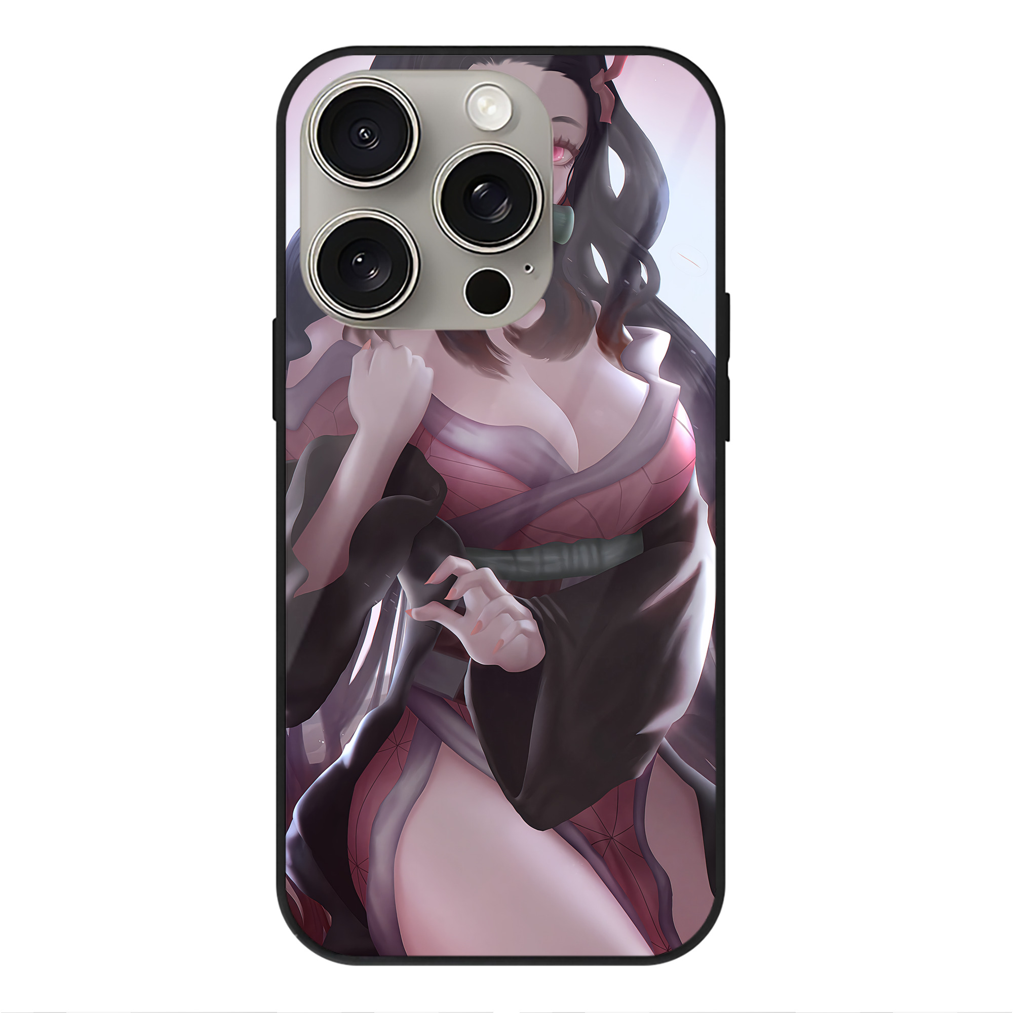 （画像用） 鬼滅の刃（きめつのやいば）竈門 禰󠄀豆子／かまど ねずこ Kamado Nezuko 【iPhone15Pro対応】スマホケース 耐衝撃＆黄変防止 背面ガラス