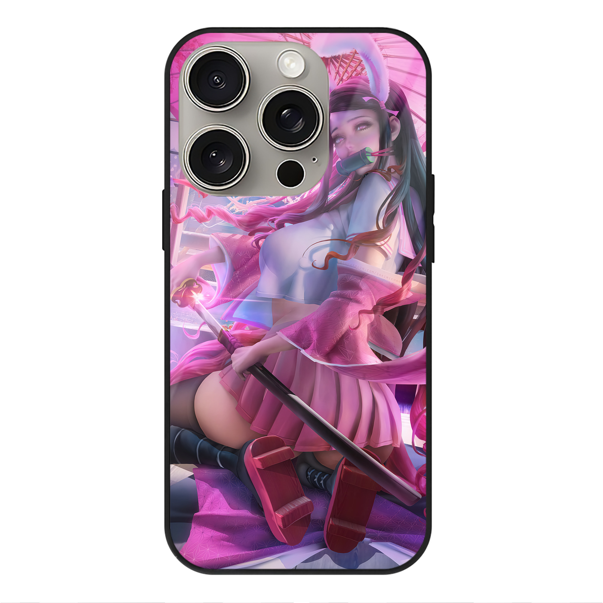 （画像用） 鬼滅の刃（きめつのやいば）竈門 禰󠄀豆子／かまど ねずこ Kamado Nezuko 【iPhone15Pro対応】スマホケース 耐衝撃＆黄変防止 背面ガラス