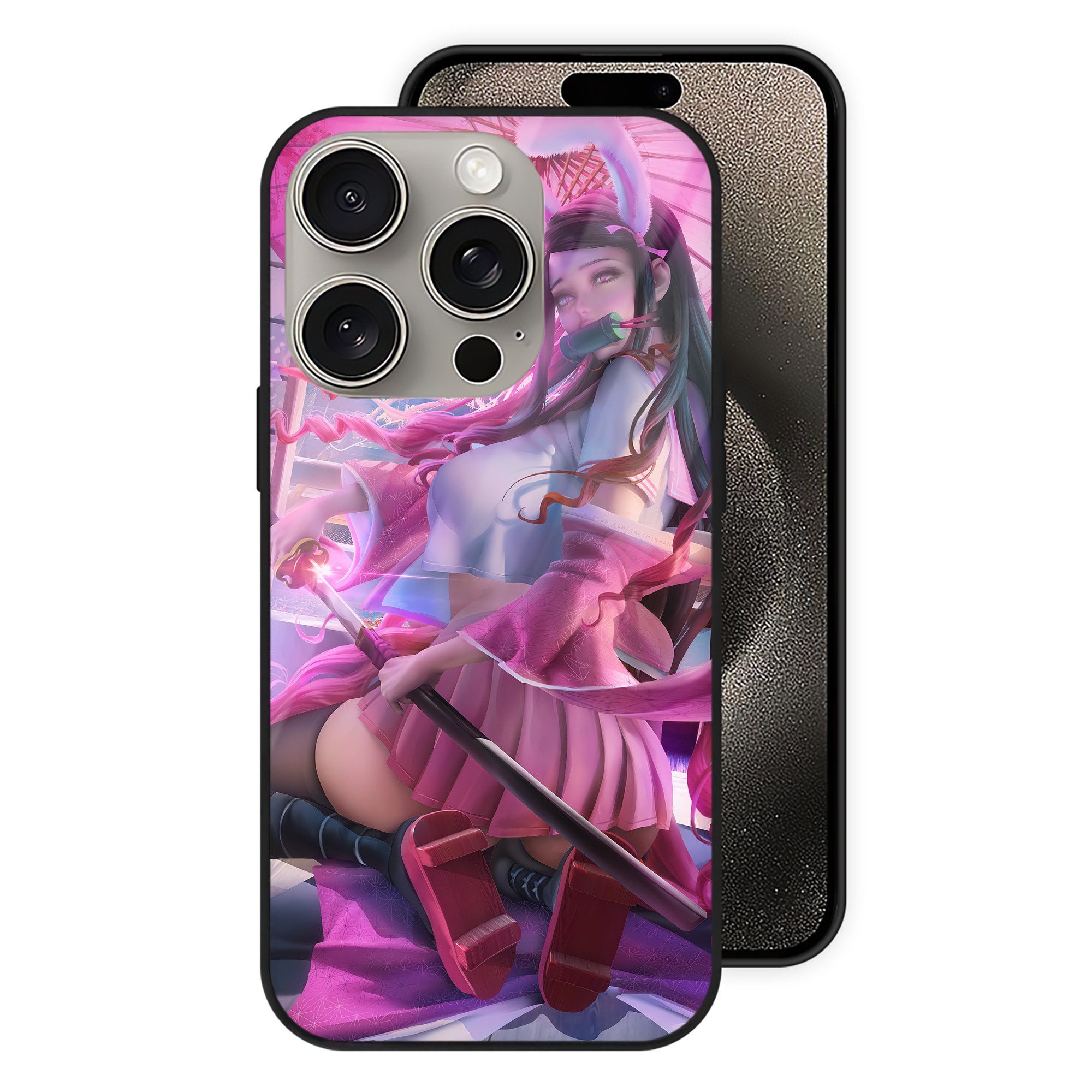 （画像用） 鬼滅の刃（きめつのやいば）竈門 禰󠄀豆子／かまど ねずこ Kamado Nezuko 【iPhone15Pro対応】スマホケース 耐衝撃＆黄変防止 背面ガラス