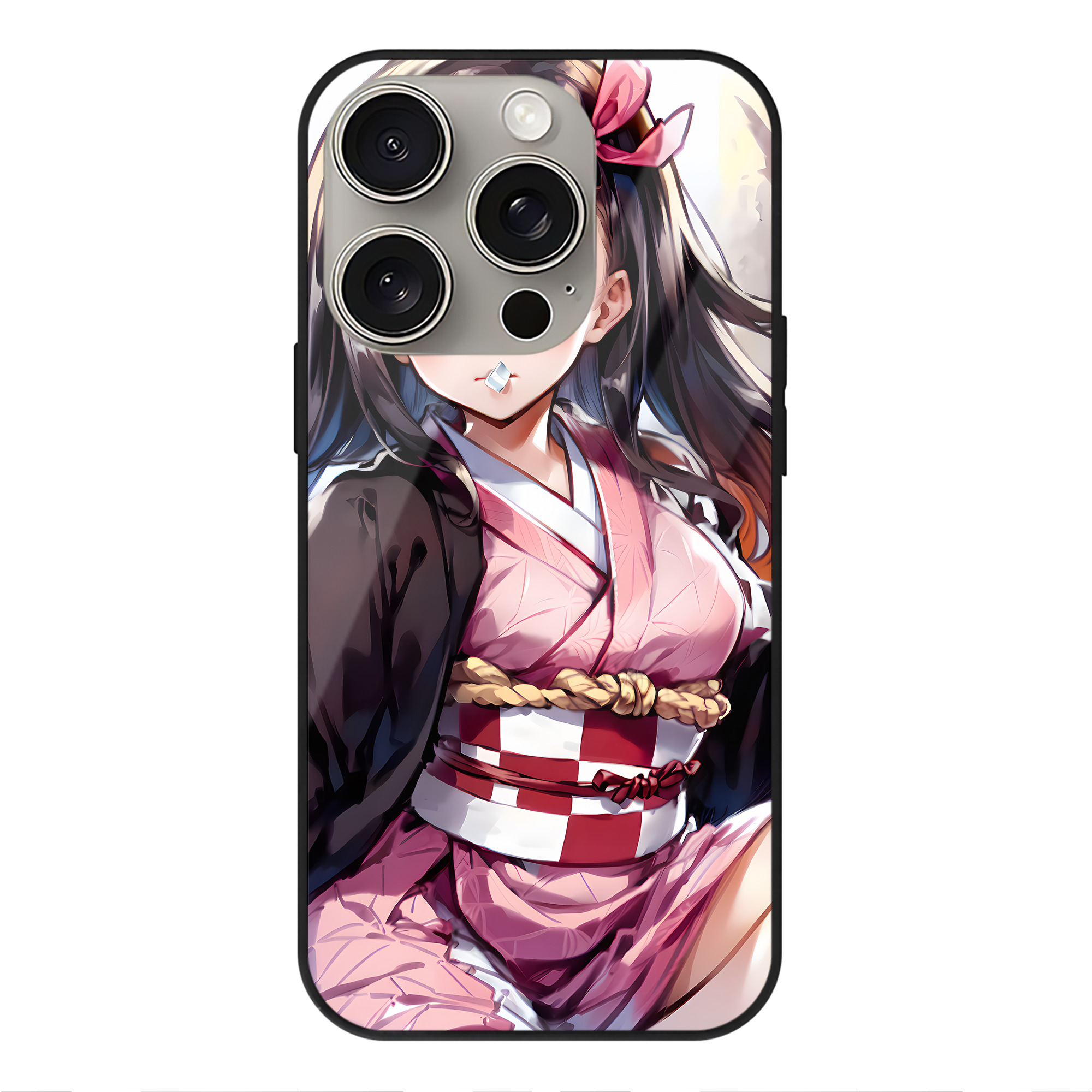 （画像用） 鬼滅の刃（きめつのやいば）竈門 禰󠄀豆子／かまど ねずこ Kamado Nezuko 【iPhone15Pro対応】スマホケース 耐衝撃＆黄変防止 背面ガラス