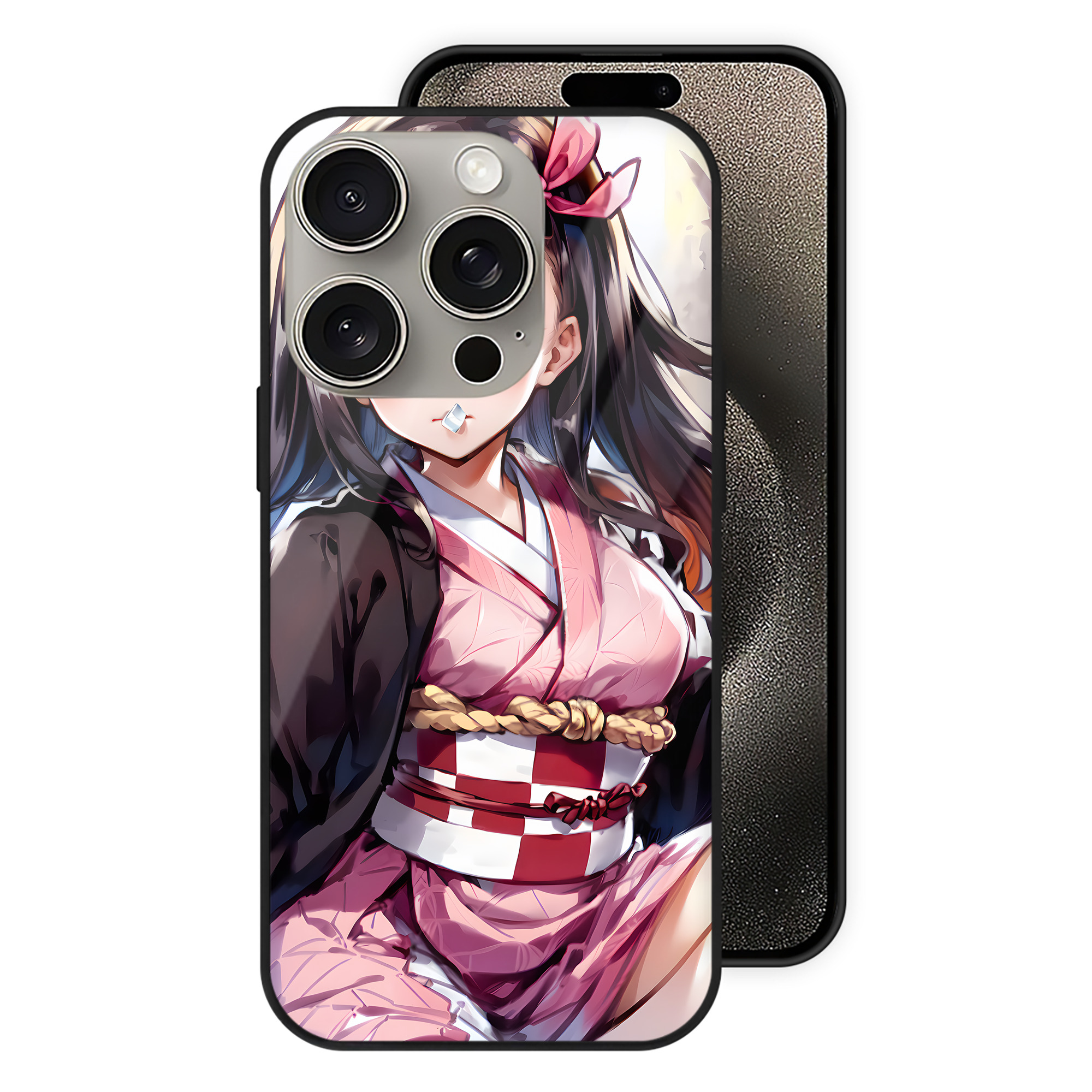 （画像用） 鬼滅の刃（きめつのやいば）竈門 禰󠄀豆子／かまど ねずこ Kamado Nezuko 【iPhone15Pro対応】スマホケース 耐衝撃＆黄変防止 背面ガラス