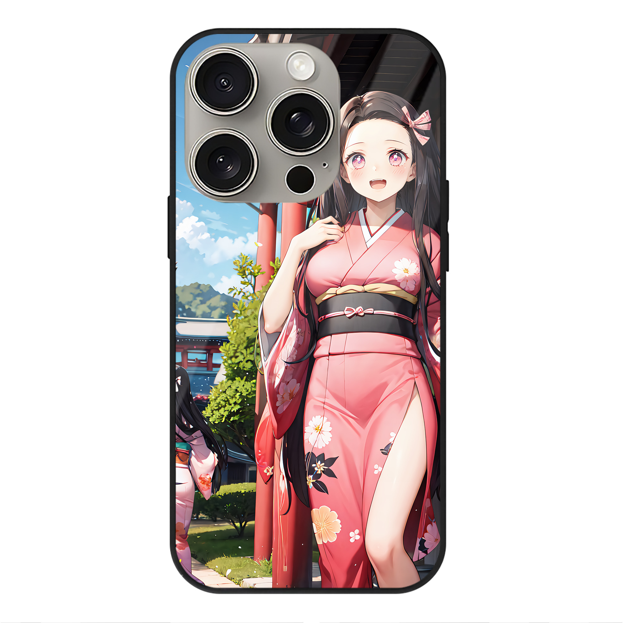 （画像用） 鬼滅の刃（きめつのやいば）竈門 禰󠄀豆子／かまど ねずこ Kamado Nezuko 【iPhone15Pro対応】スマホケース 耐衝撃＆黄変防止 背面ガラス