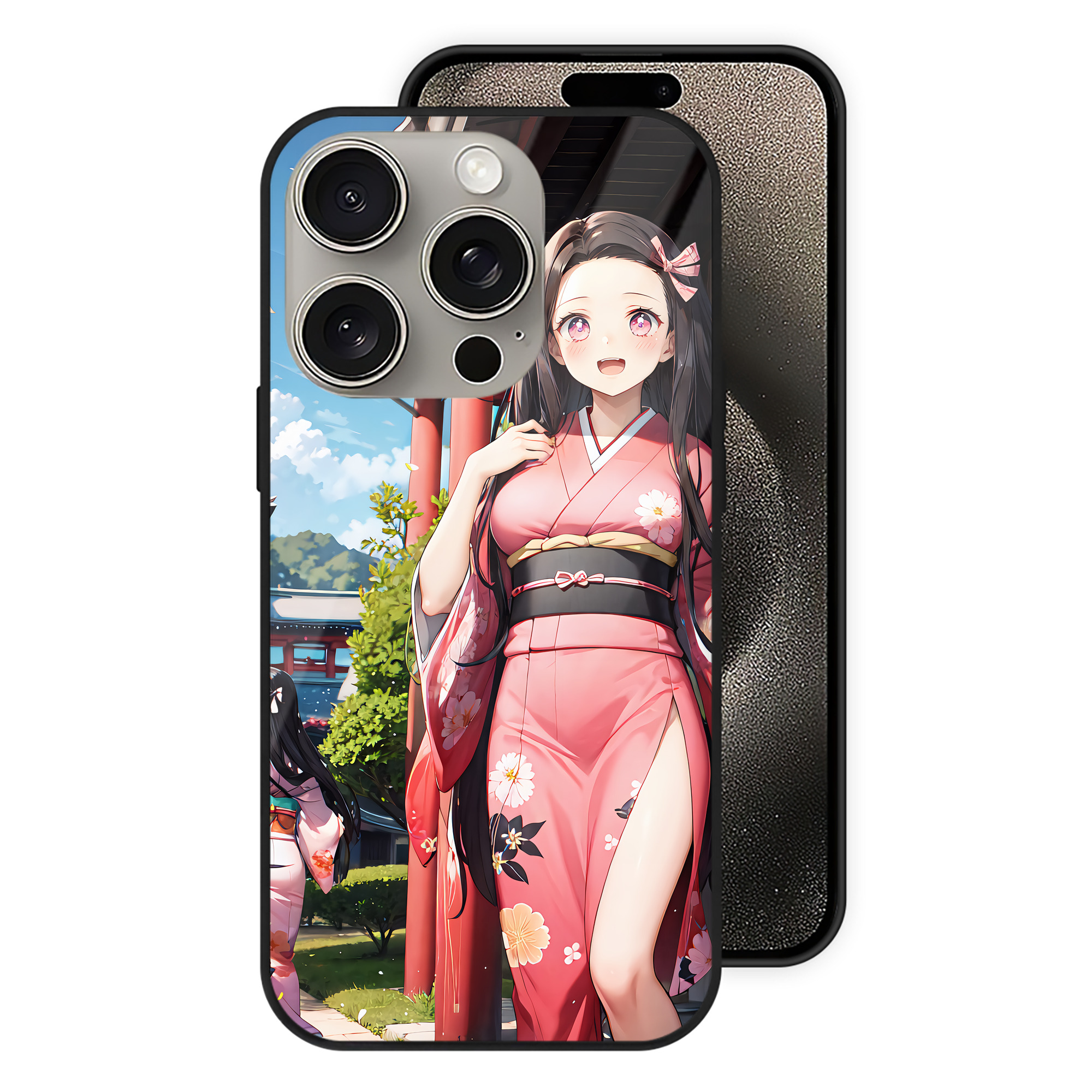（画像用） 鬼滅の刃（きめつのやいば）竈門 禰󠄀豆子／かまど ねずこ Kamado Nezuko 【iPhone15Pro対応】スマホケース 耐衝撃＆黄変防止 背面ガラス