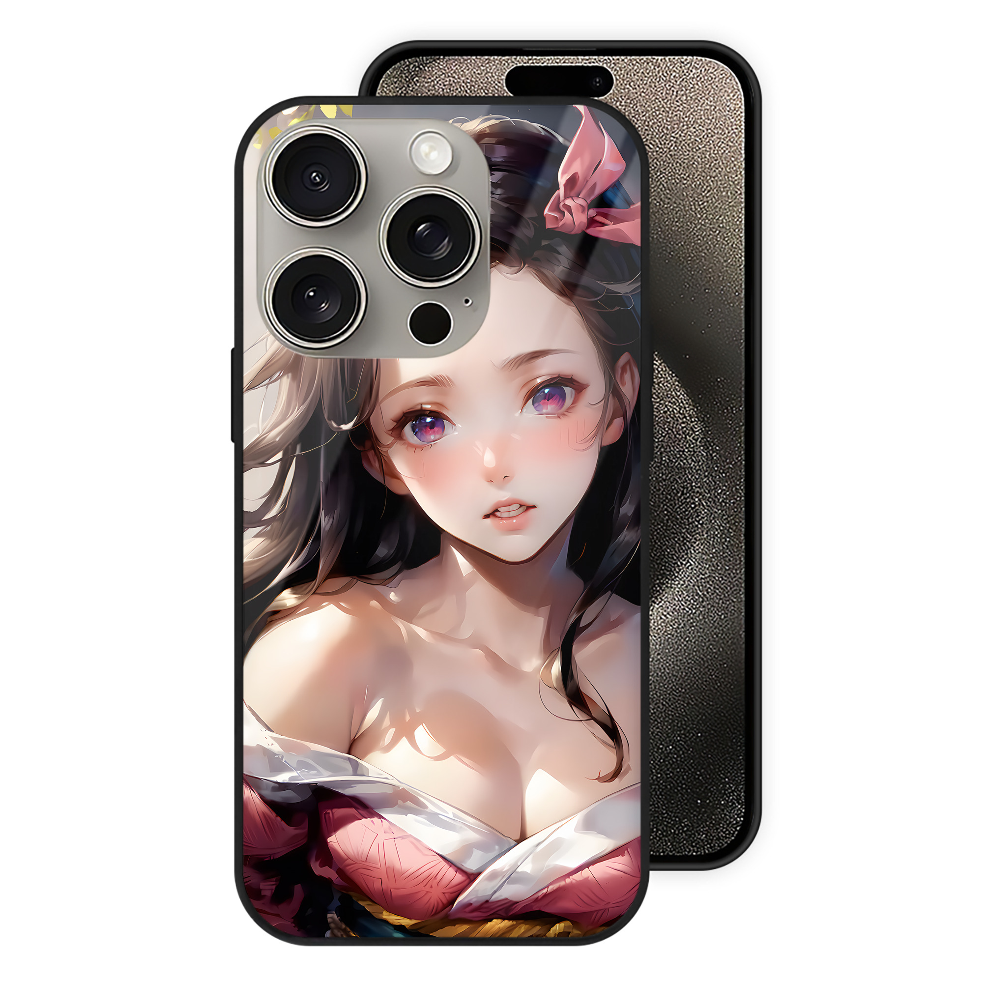 （画像用） 鬼滅の刃（きめつのやいば）竈門 禰󠄀豆子／かまど ねずこ Kamado Nezuko 【iPhone15Pro対応】スマホケース 耐衝撃＆黄変防止 背面ガラス