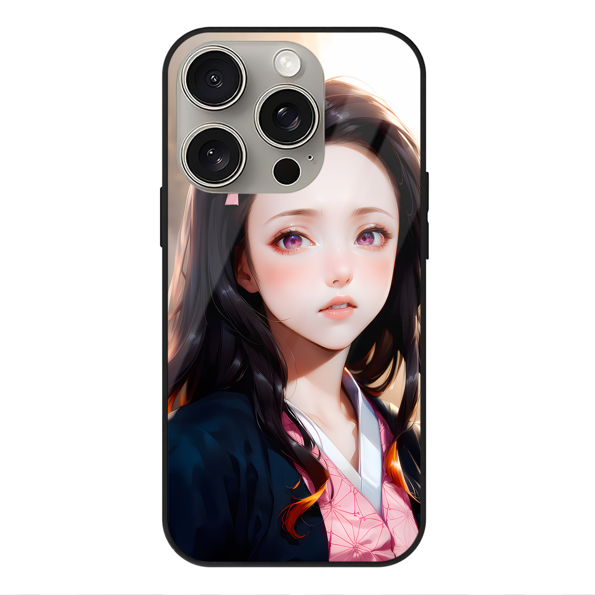 （画像用） 鬼滅の刃（きめつのやいば）竈門 禰󠄀豆子／かまど ねずこ Kamado Nezuko 【iPhone15Pro対応】スマホケース 耐衝撃＆黄変防止 背面ガラス