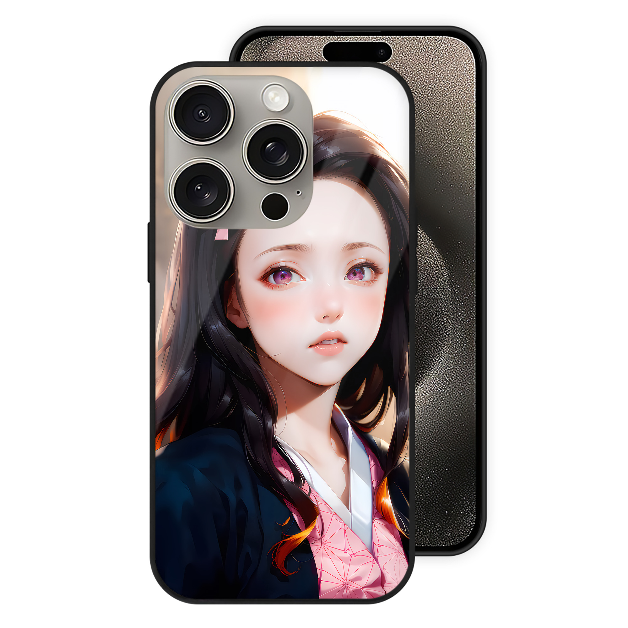 （画像用） 鬼滅の刃（きめつのやいば）竈門 禰󠄀豆子／かまど ねずこ Kamado Nezuko 【iPhone15Pro対応】スマホケース 耐衝撃＆黄変防止 背面ガラス