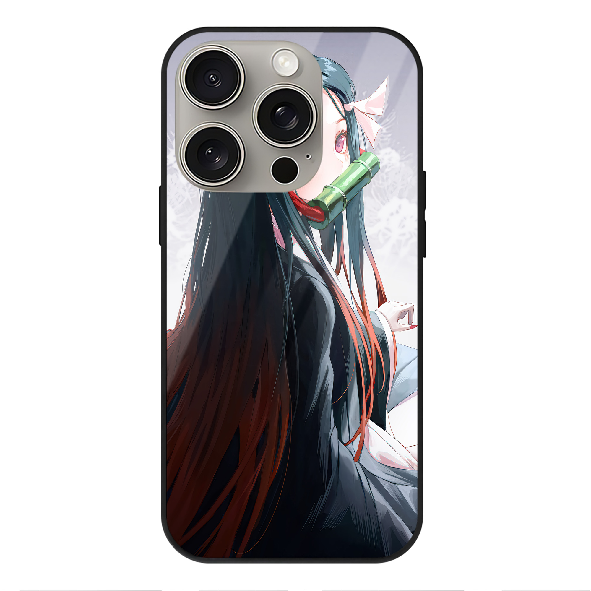 （画像用） 鬼滅の刃（きめつのやいば）竈門 禰󠄀豆子／かまど ねずこ Kamado Nezuko 【iPhone15Pro対応】スマホケース 耐衝撃＆黄変防止 背面ガラス