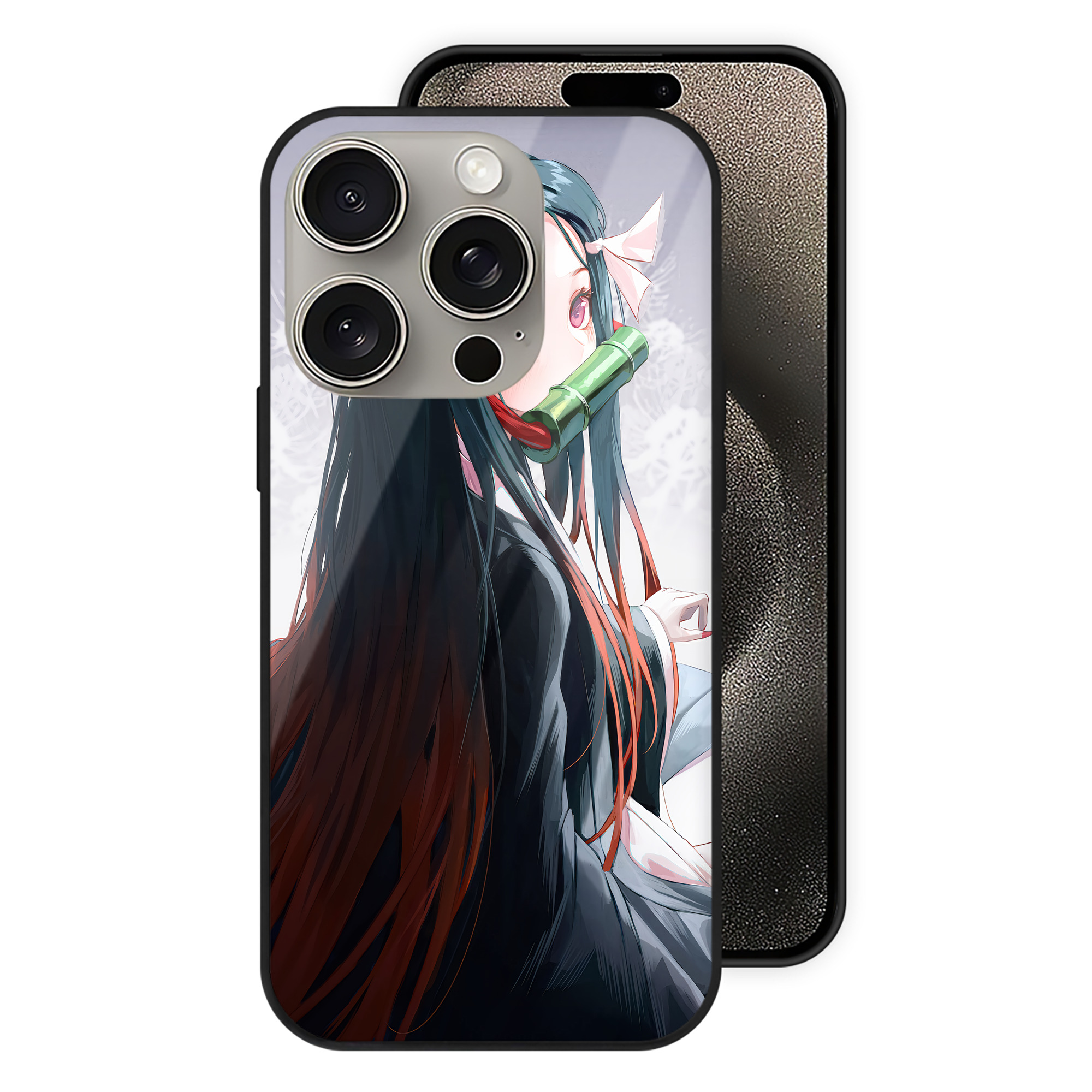 （画像用） 鬼滅の刃（きめつのやいば）竈門 禰󠄀豆子／かまど ねずこ Kamado Nezuko 【iPhone15Pro対応】スマホケース 耐衝撃＆黄変防止 背面ガラス