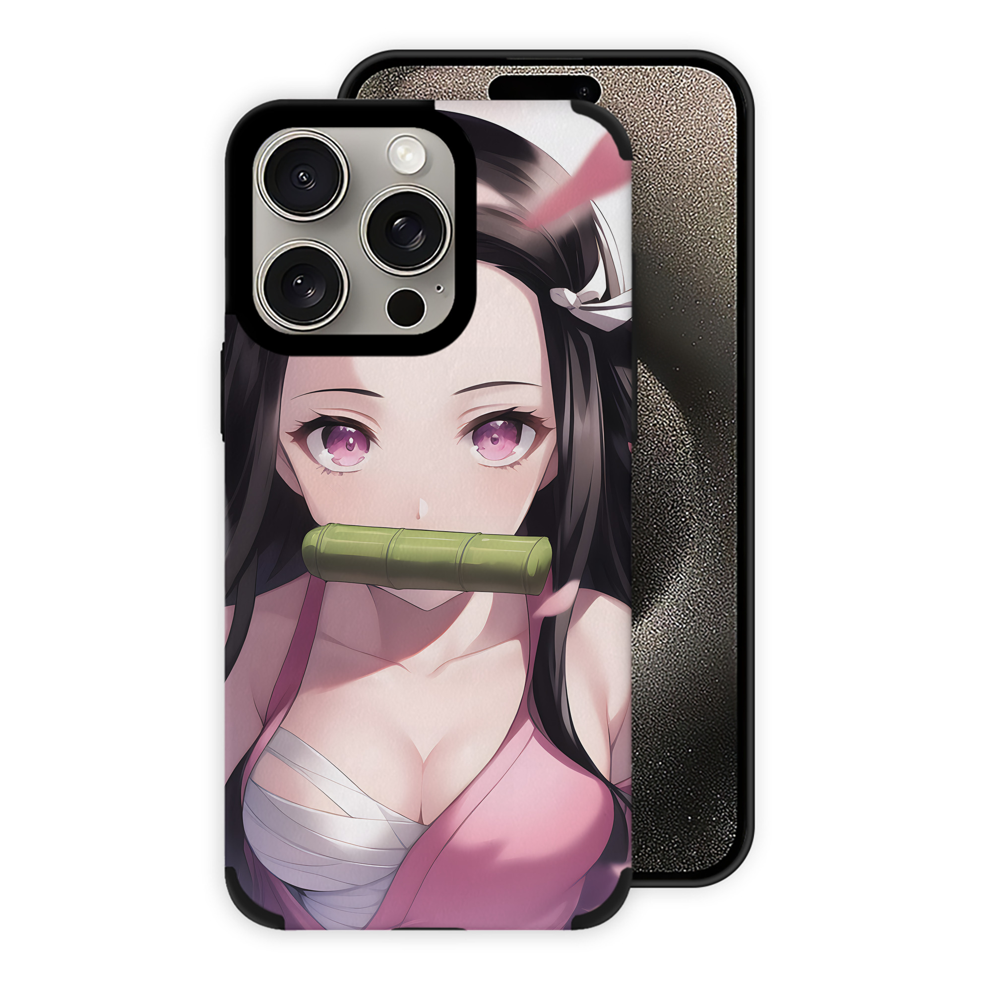 （画像用） 鬼滅の刃（きめつのやいば）竈門 禰󠄀豆子／かまど ねずこ Kamado Nezuko 【iPhone15ProMax対応】 PUレザー スマホケース 耐衝撃＆黄変防止
