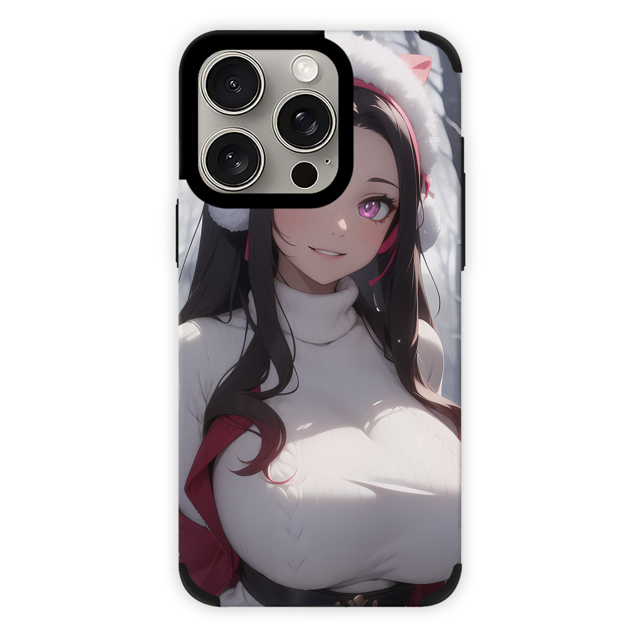 （画像用） 鬼滅の刃（きめつのやいば）竈門 禰󠄀豆子／かまど ねずこ Kamado Nezuko 【iPhone15ProMax対応】 PUレザー スマホケース 耐衝撃＆黄変防止