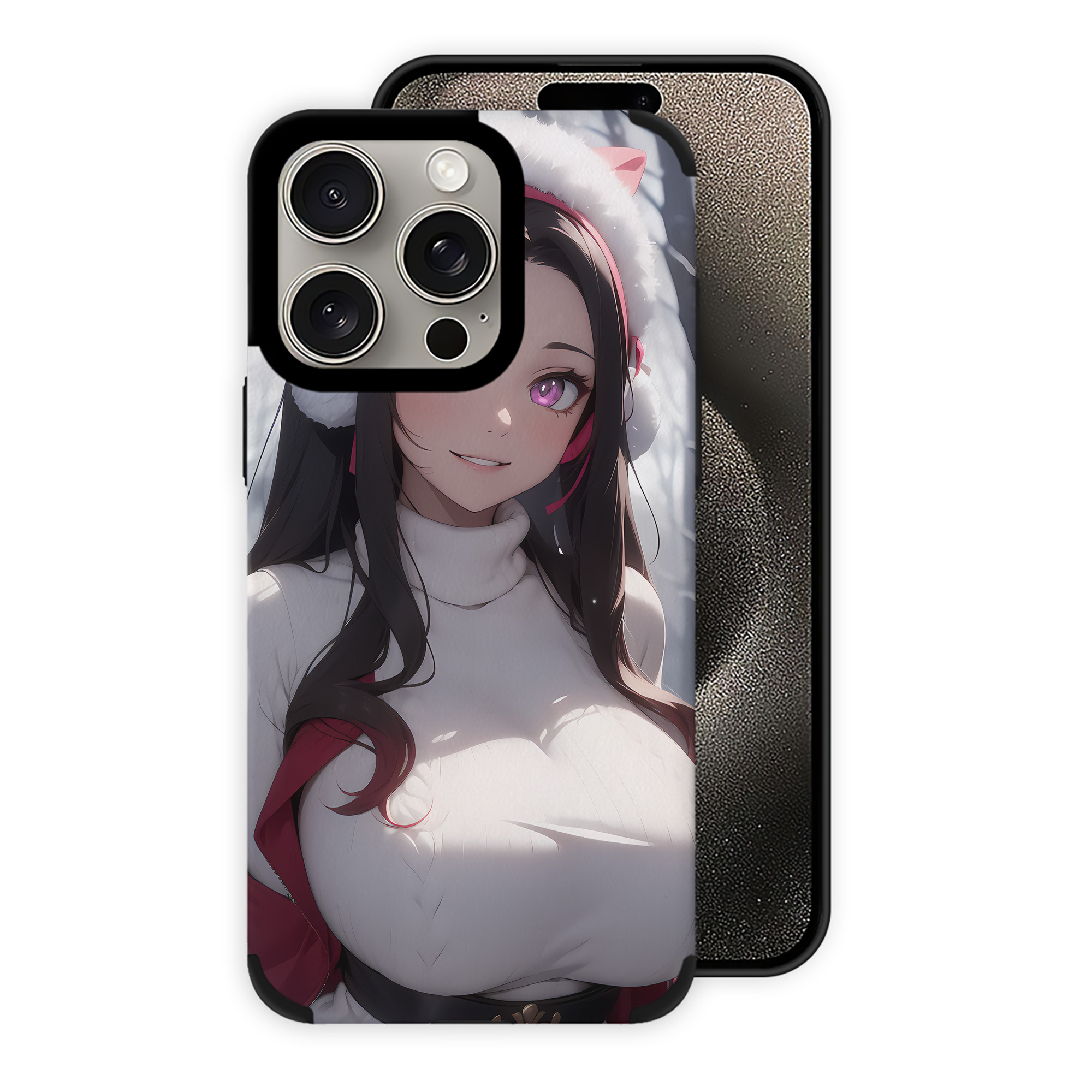 （画像用） 鬼滅の刃（きめつのやいば）竈門 禰󠄀豆子／かまど ねずこ Kamado Nezuko 【iPhone15ProMax対応】 PUレザー スマホケース 耐衝撃＆黄変防止