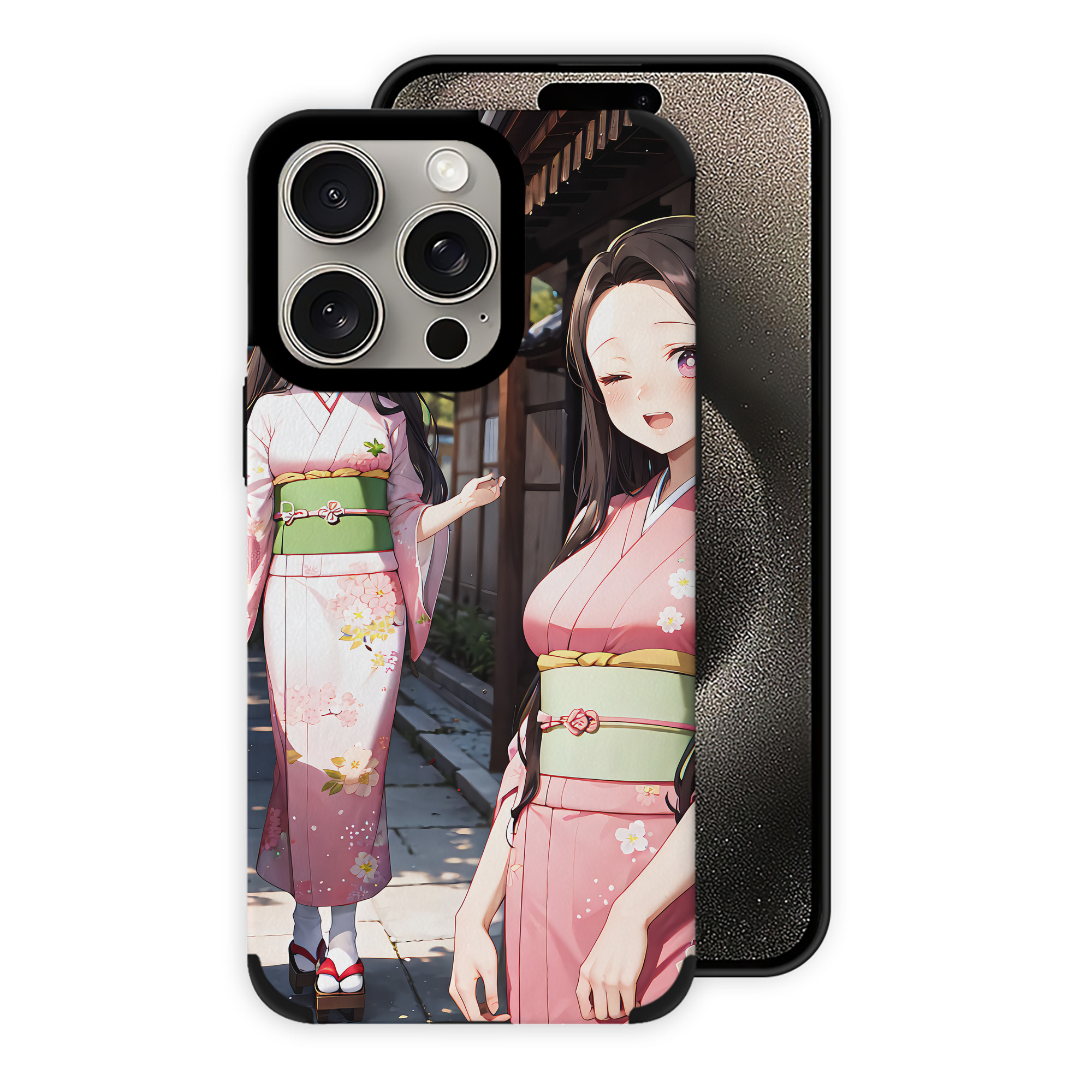 （画像用） 鬼滅の刃（きめつのやいば）竈門 禰󠄀豆子／かまど ねずこ Kamado Nezuko 【iPhone15ProMax対応】 PUレザー スマホケース 耐衝撃＆黄変防止