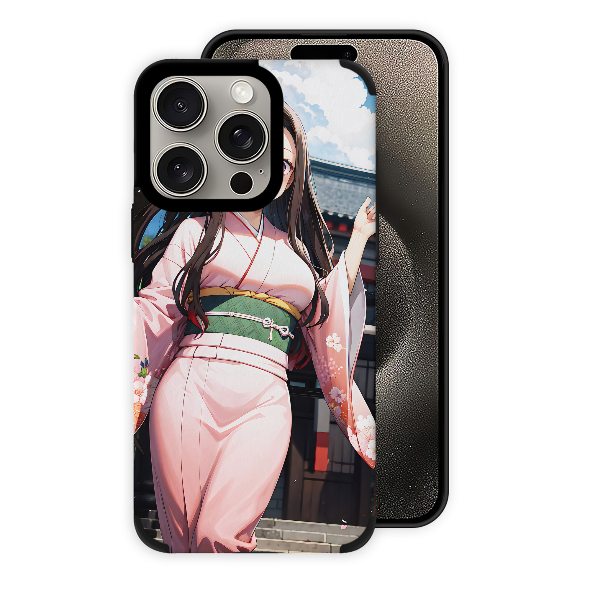 （画像用） 鬼滅の刃（きめつのやいば）竈門 禰󠄀豆子／かまど ねずこ Kamado Nezuko 【iPhone15ProMax対応】 PUレザー スマホケース 耐衝撃＆黄変防止