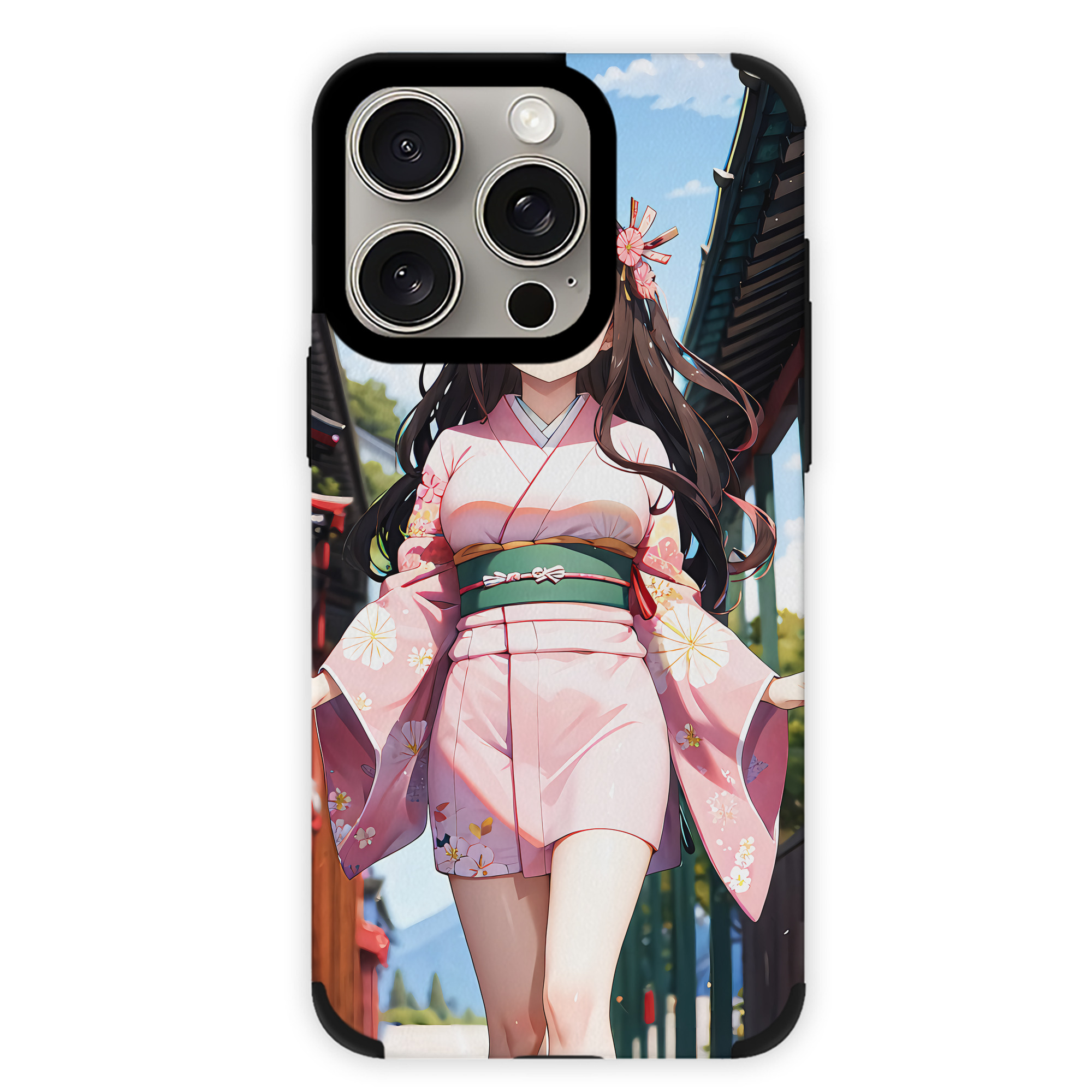 （画像用） 鬼滅の刃（きめつのやいば）竈門 禰󠄀豆子／かまど ねずこ Kamado Nezuko 【iPhone15ProMax対応】 PUレザー スマホケース 耐衝撃＆黄変防止