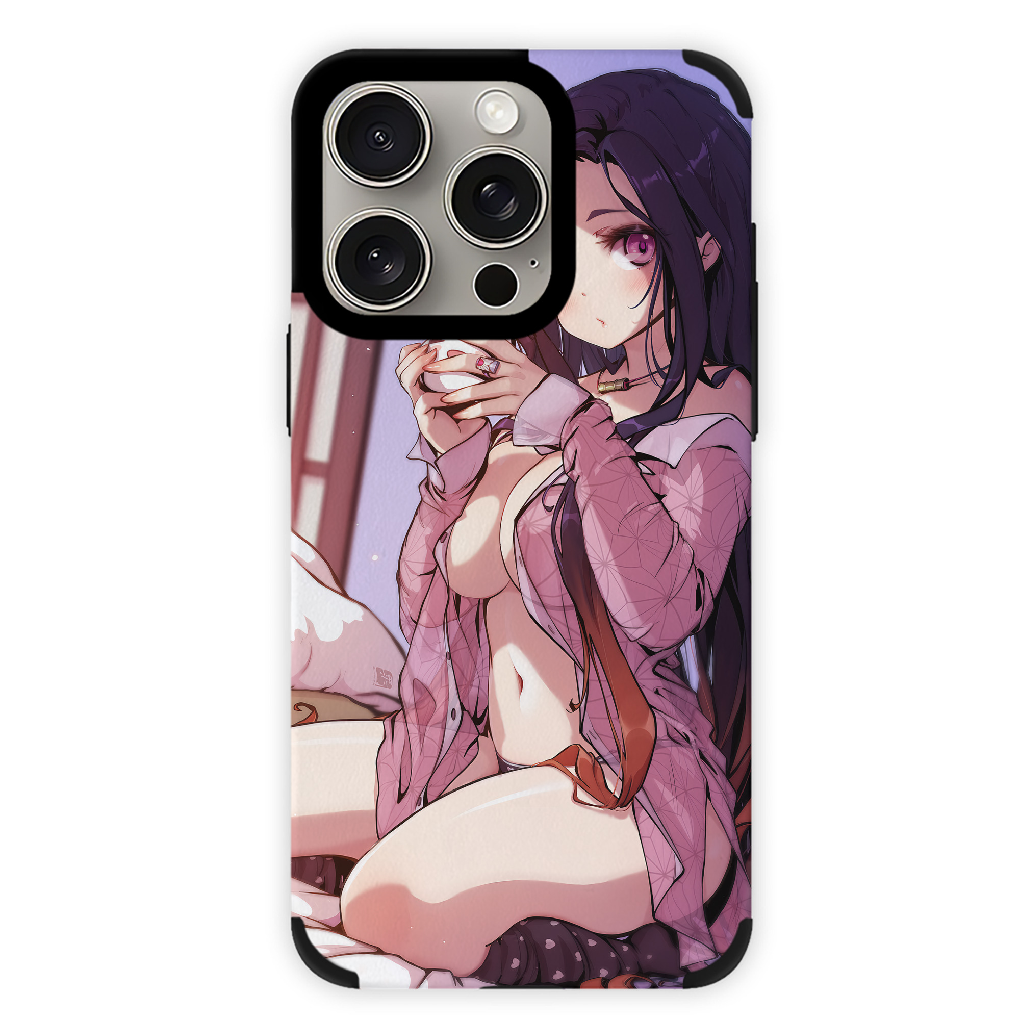 （画像用） 鬼滅の刃（きめつのやいば）竈門 禰󠄀豆子／かまど ねずこ Kamado Nezuko 【iPhone15ProMax対応】 PUレザー スマホケース 耐衝撃＆黄変防止