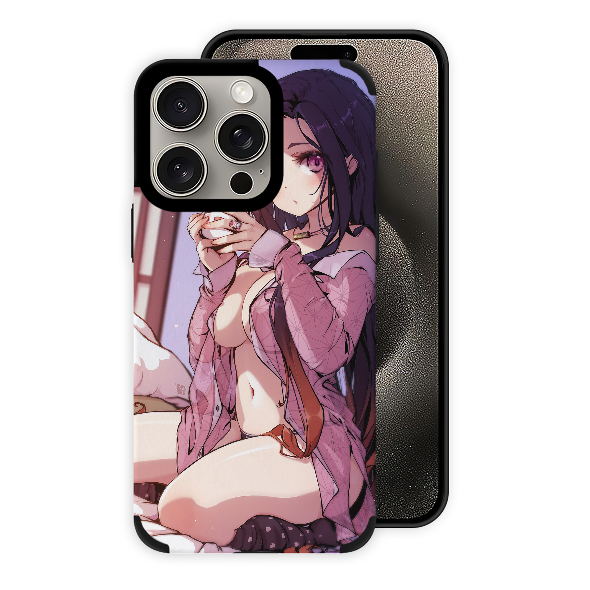 （画像用） 鬼滅の刃（きめつのやいば）竈門 禰󠄀豆子／かまど ねずこ Kamado Nezuko 【iPhone15ProMax対応】 PUレザー スマホケース 耐衝撃＆黄変防止