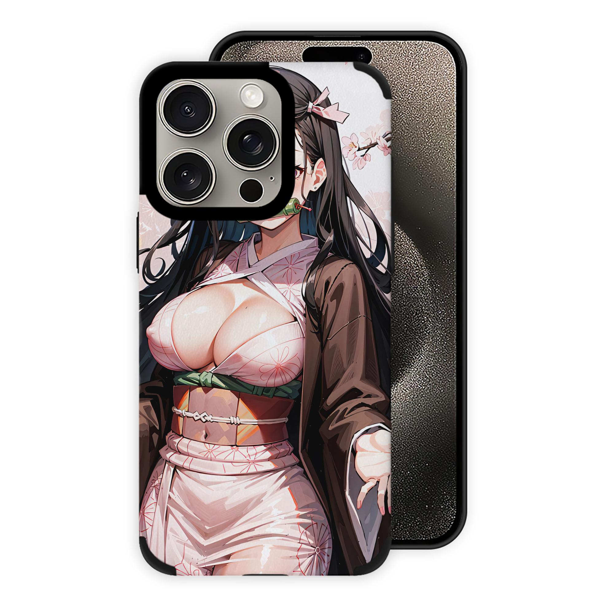 （画像用） 鬼滅の刃（きめつのやいば）竈門 禰󠄀豆子／かまど ねずこ Kamado Nezuko 【iPhone15ProMax対応】 PUレザー スマホケース 耐衝撃＆黄変防止