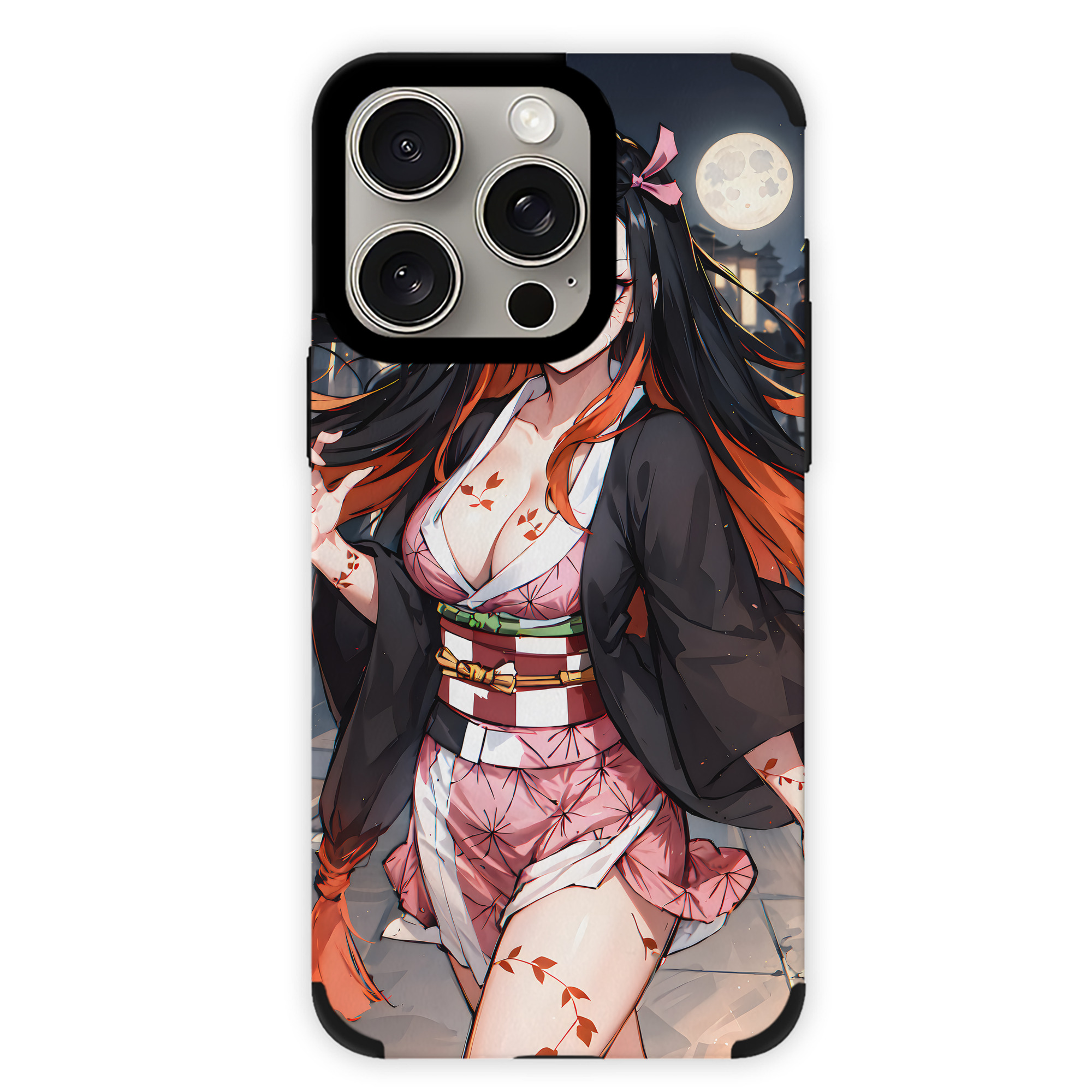 （画像用） 鬼滅の刃（きめつのやいば）竈門 禰󠄀豆子／かまど ねずこ Kamado Nezuko 【iPhone15ProMax対応】 PUレザー スマホケース 耐衝撃＆黄変防止