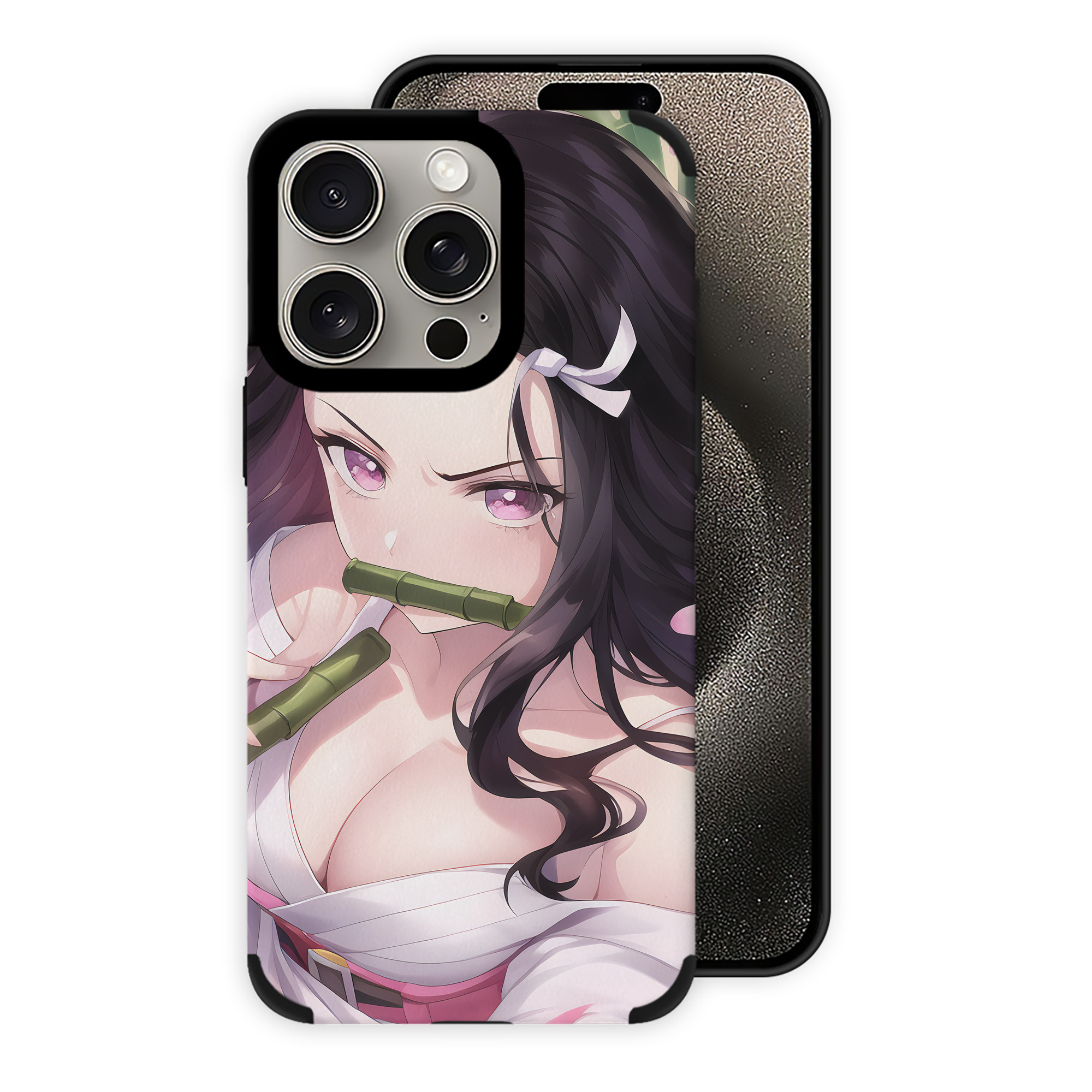 （画像用） 鬼滅の刃（きめつのやいば）竈門 禰󠄀豆子／かまど ねずこ Kamado Nezuko 【iPhone15ProMax対応】 PUレザー スマホケース 耐衝撃＆黄変防止