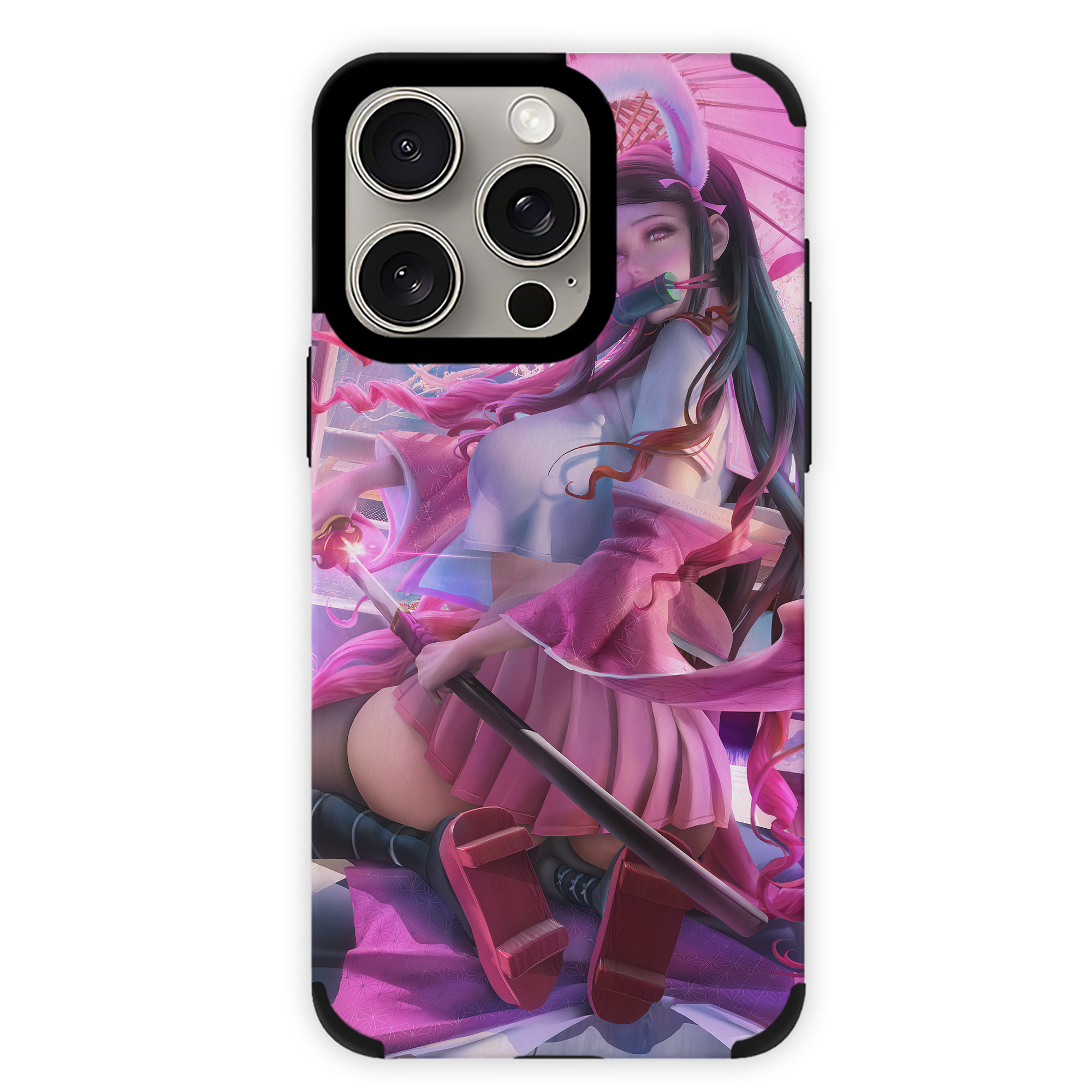 （画像用） 鬼滅の刃（きめつのやいば）竈門 禰󠄀豆子／かまど ねずこ Kamado Nezuko 【iPhone15ProMax対応】 PUレザー スマホケース 耐衝撃＆黄変防止