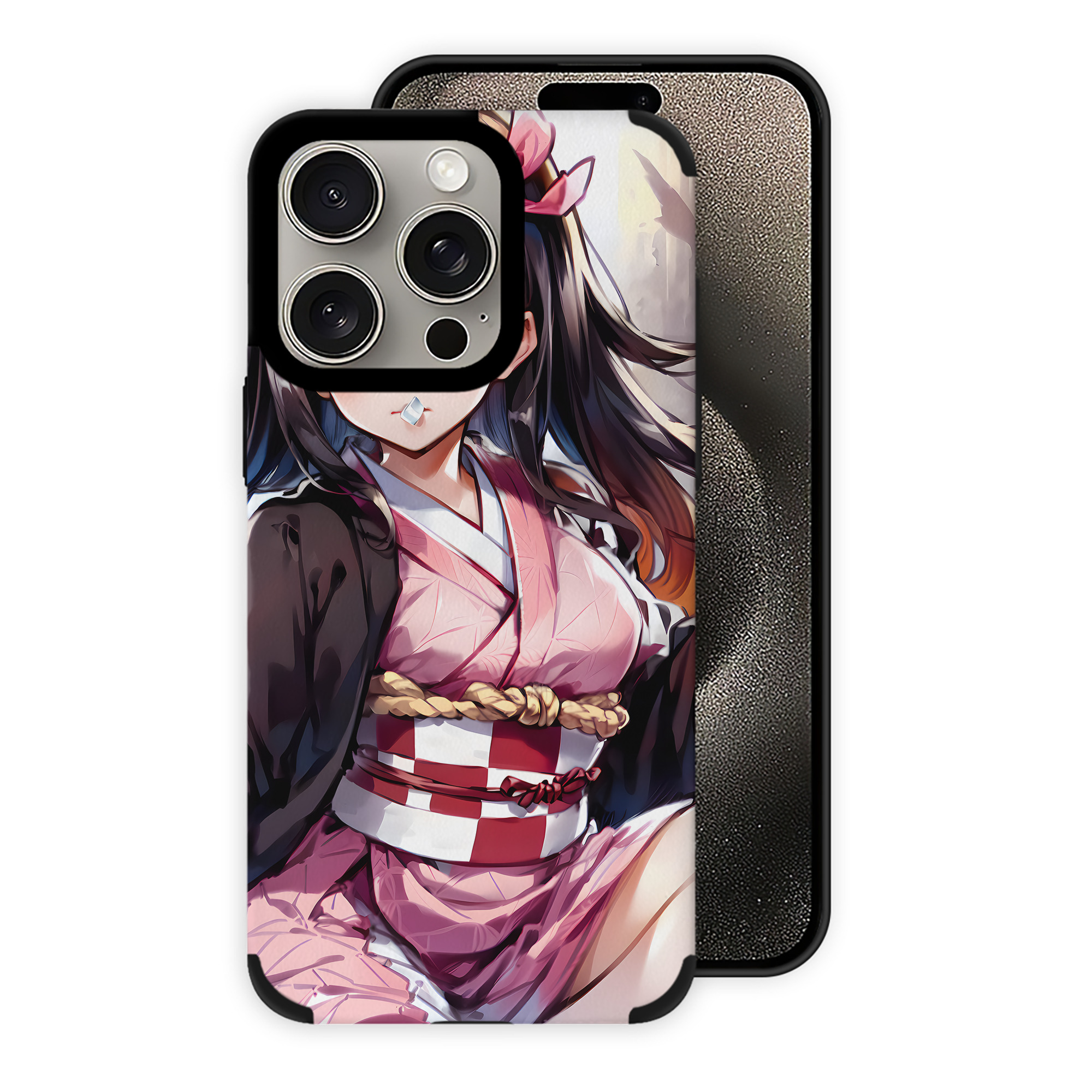 （画像用） 鬼滅の刃（きめつのやいば）竈門 禰󠄀豆子／かまど ねずこ Kamado Nezuko 【iPhone15ProMax対応】 PUレザー スマホケース 耐衝撃＆黄変防止
