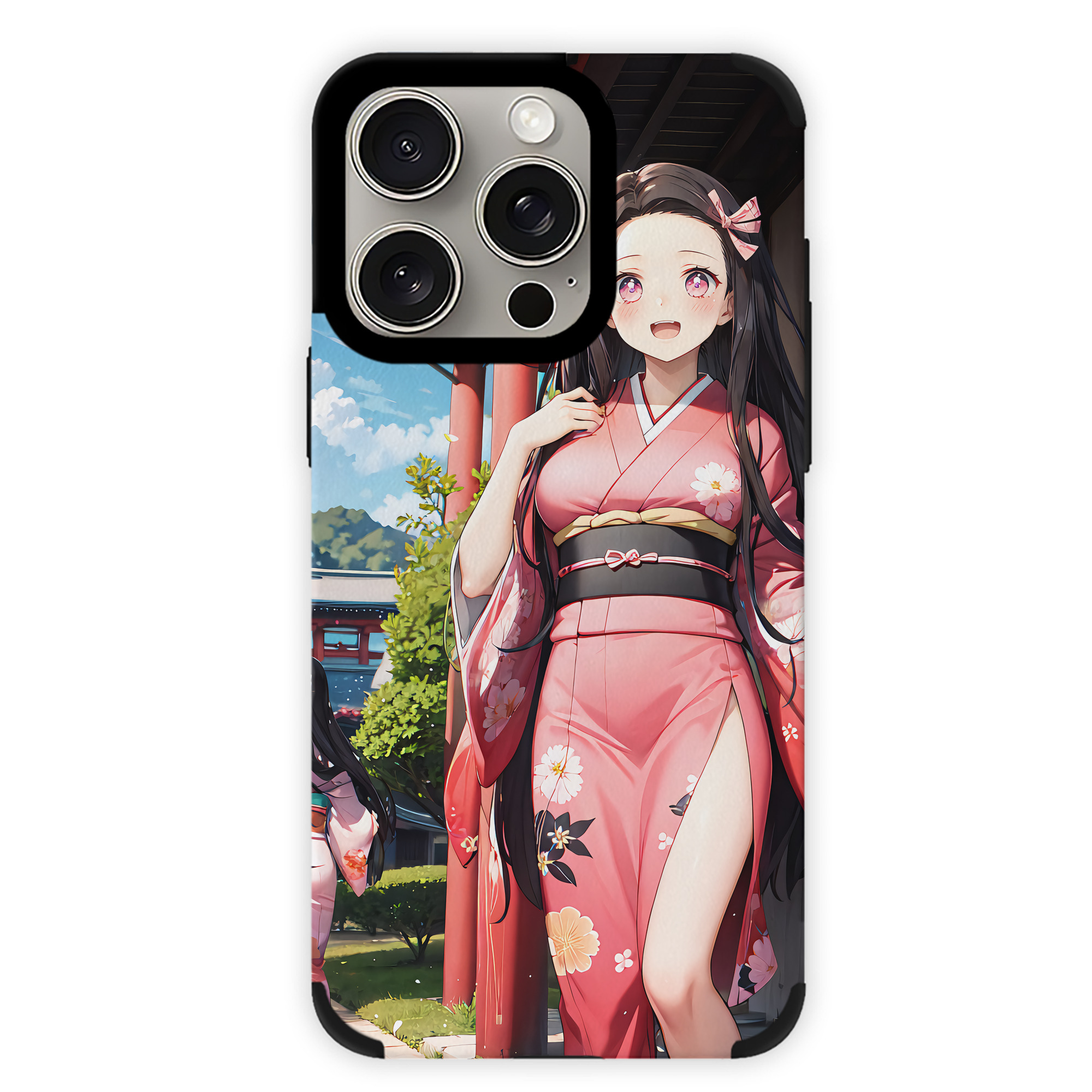（画像用） 鬼滅の刃（きめつのやいば）竈門 禰󠄀豆子／かまど ねずこ Kamado Nezuko 【iPhone15ProMax対応】 PUレザー スマホケース 耐衝撃＆黄変防止
