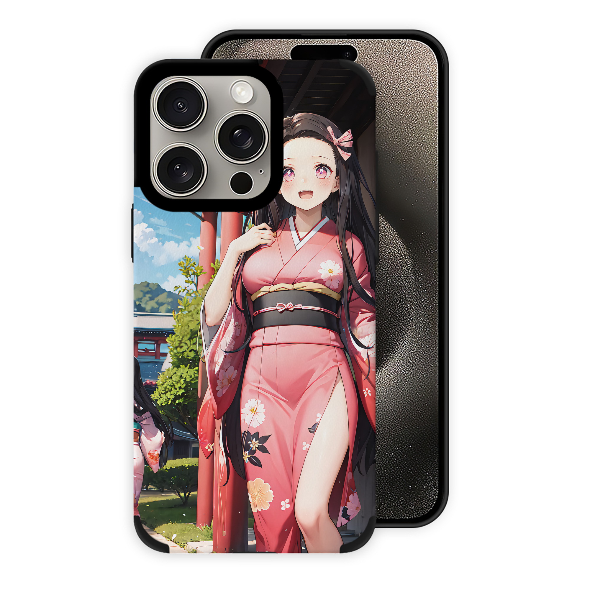 （画像用） 鬼滅の刃（きめつのやいば）竈門 禰󠄀豆子／かまど ねずこ Kamado Nezuko 【iPhone15ProMax対応】 PUレザー スマホケース 耐衝撃＆黄変防止