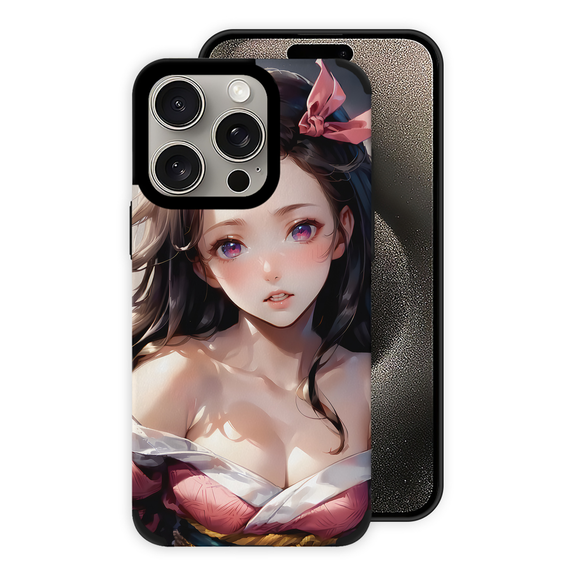 （画像用） 鬼滅の刃（きめつのやいば）竈門 禰󠄀豆子／かまど ねずこ Kamado Nezuko 【iPhone15ProMax対応】 PUレザー スマホケース 耐衝撃＆黄変防止