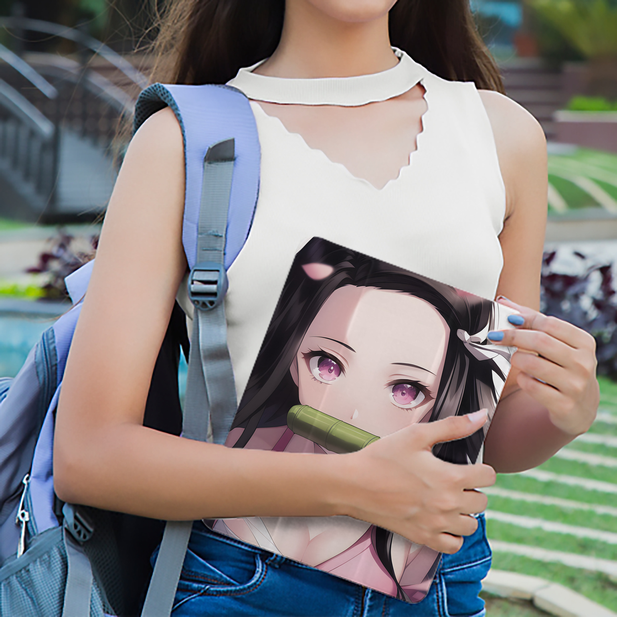 鬼滅の刃（きめつのやいば）竈門 禰󠄀豆子／かまど ねずこ Kamado Nezuko IPad ケース ペン収納付き 三つ折りスタンド PUレザー×シリコン 対応機種9.5/10.5/10.9インチ