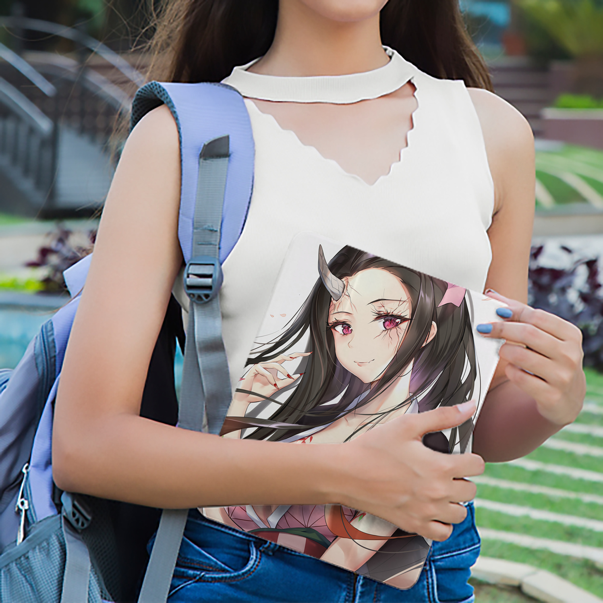 鬼滅の刃（きめつのやいば）竈門 禰󠄀豆子／かまど ねずこ Kamado Nezuko IPad ケース ペン収納付き 三つ折りスタンド PUレザー×シリコン 対応機種9.5/10.5/10.9インチ
