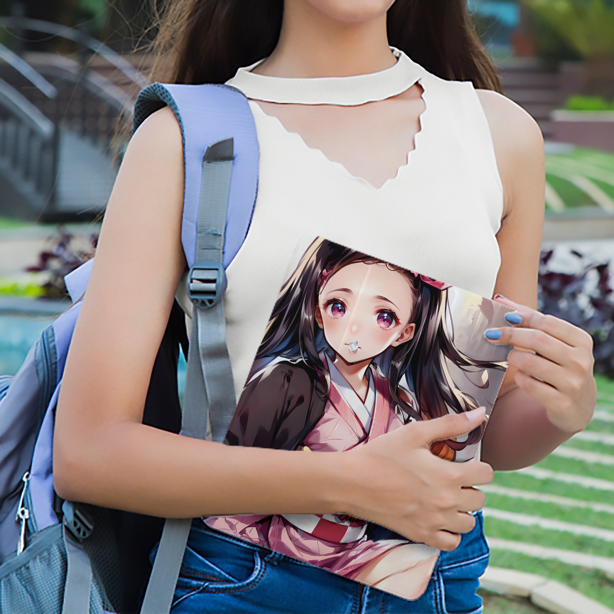 鬼滅の刃（きめつのやいば）竈門 禰󠄀豆子／かまど ねずこ Kamado Nezuko IPad ケース ペン収納付き 三つ折りスタンド PUレザー×シリコン 対応機種9.5/10.5/10.9インチ