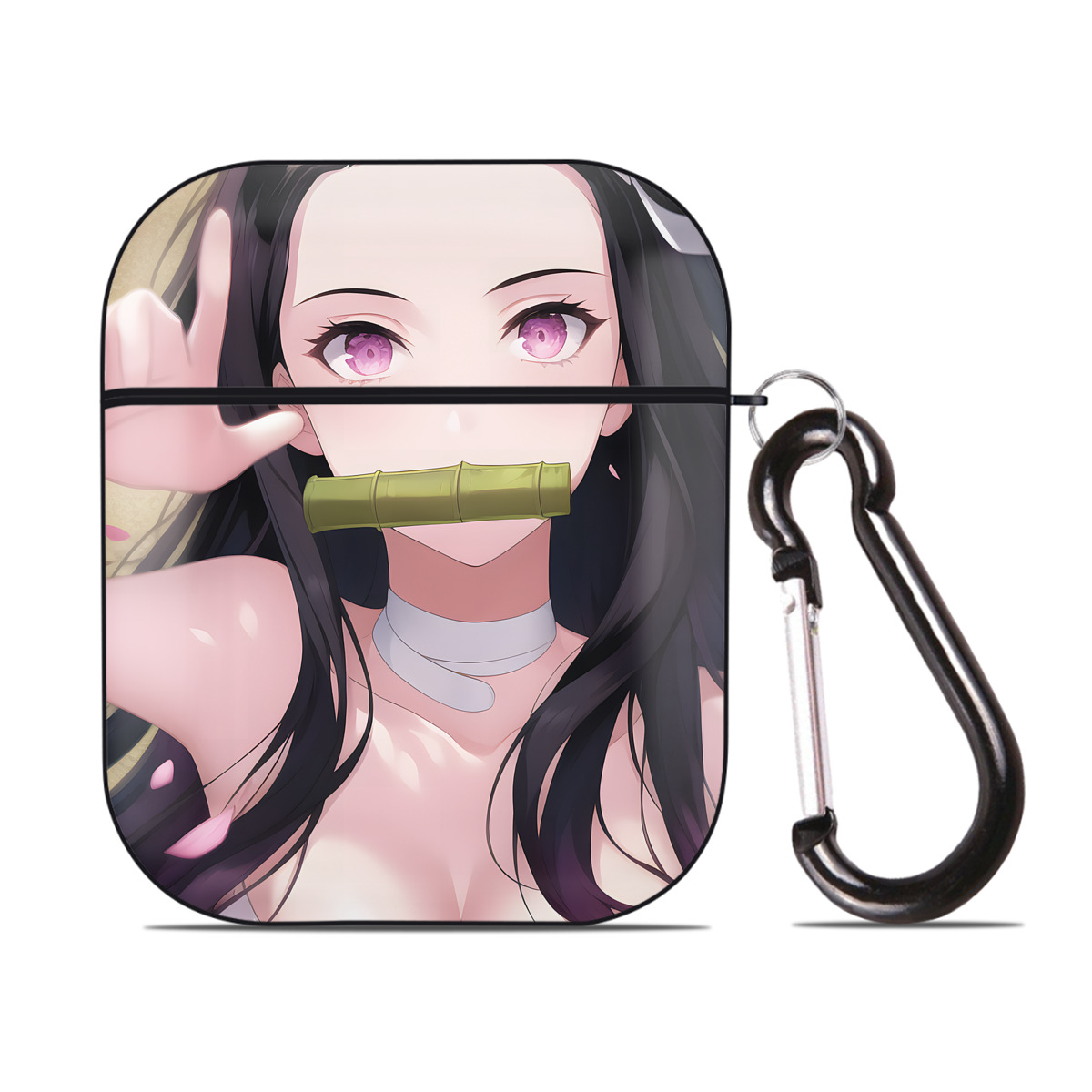（画像用） 鬼滅の刃（きめつのやいば）竈門 禰󠄀豆子／かまど ねずこ Kamado Nezuko AirPods 第2世代保護ケース ハードシェル ブラック 耐衝撃・防指紋・カラビナ付き