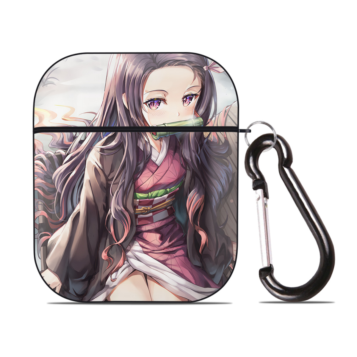 （画像用） 鬼滅の刃（きめつのやいば）竈門 禰󠄀豆子／かまど ねずこ Kamado Nezuko AirPods 第2世代保護ケース ハードシェル ブラック 耐衝撃・防指紋・カラビナ付き