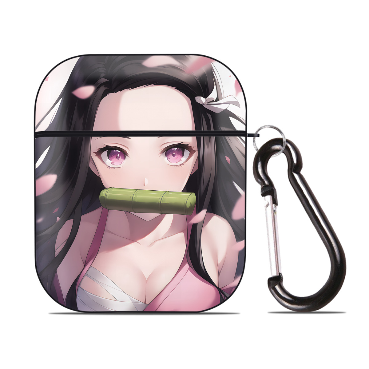 （画像用） 鬼滅の刃（きめつのやいば）竈門 禰󠄀豆子／かまど ねずこ Kamado Nezuko AirPods 第2世代保護ケース ハードシェル ブラック 耐衝撃・防指紋・カラビナ付き