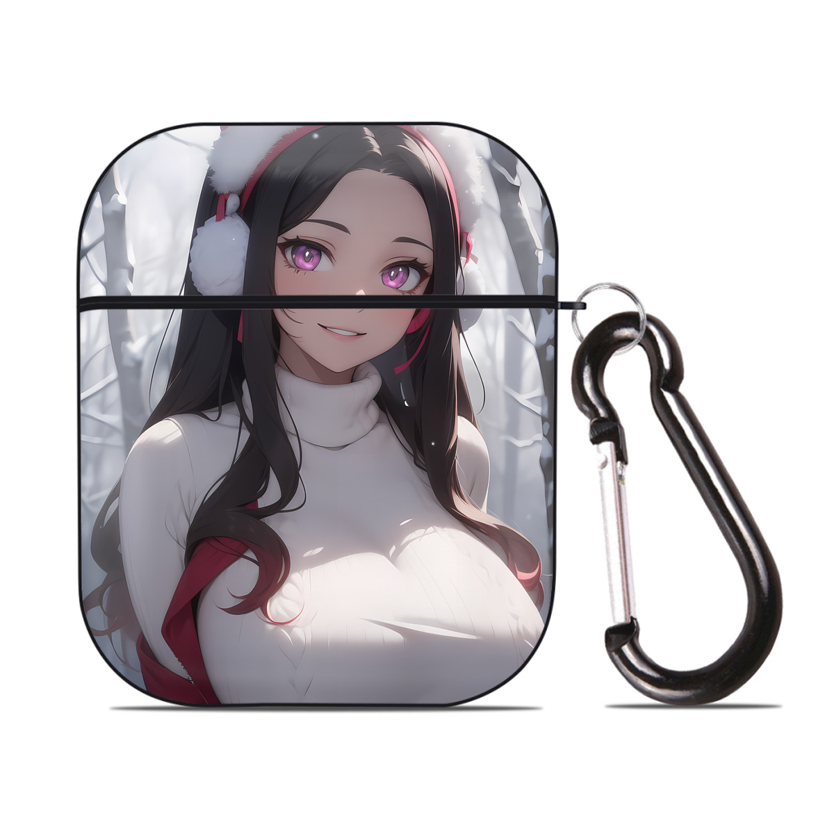 （画像用） 鬼滅の刃（きめつのやいば）竈門 禰󠄀豆子／かまど ねずこ Kamado Nezuko AirPods 第2世代保護ケース ハードシェル ブラック 耐衝撃・防指紋・カラビナ付き