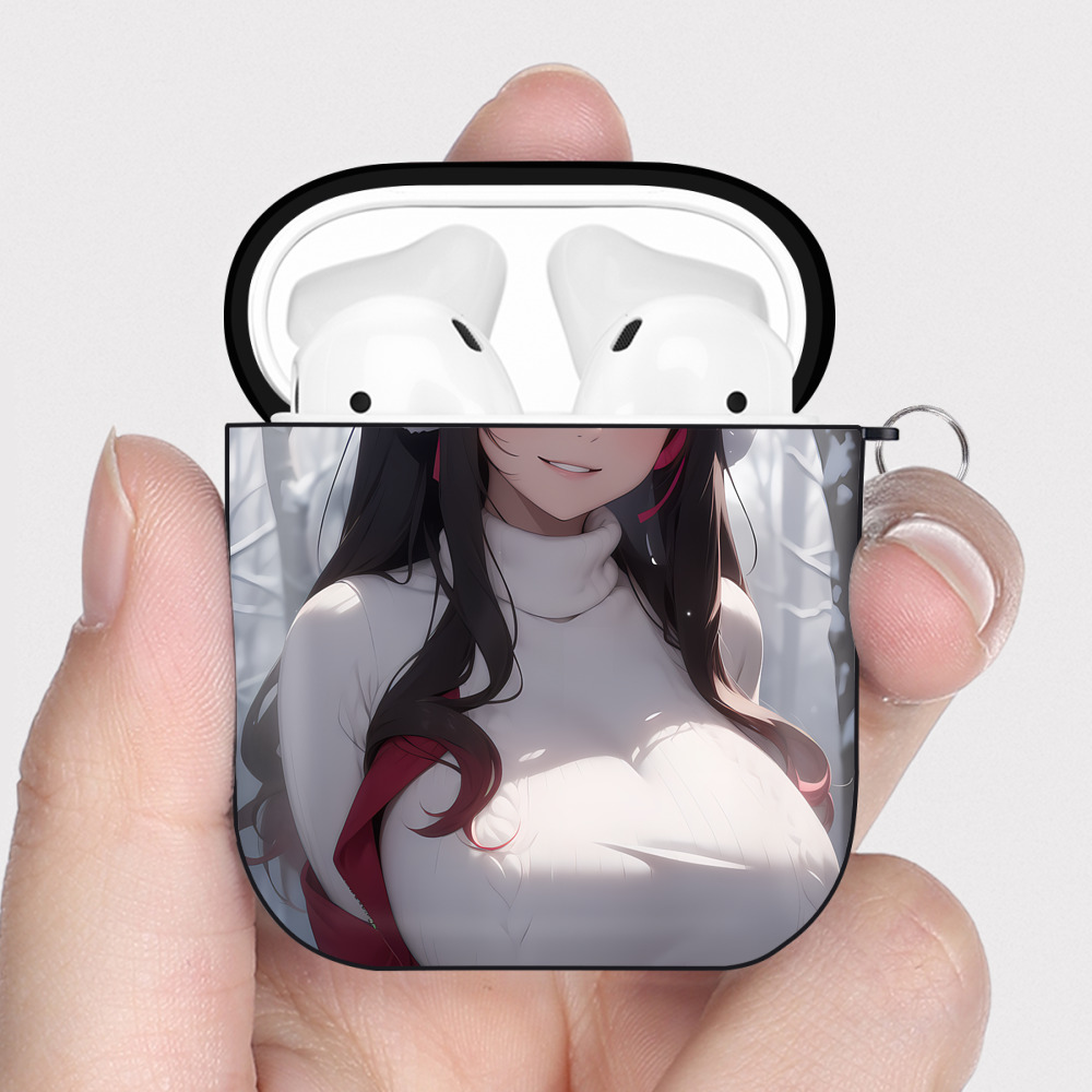 （画像用） 鬼滅の刃（きめつのやいば）竈門 禰󠄀豆子／かまど ねずこ Kamado Nezuko AirPods 第2世代保護ケース ハードシェル ブラック 耐衝撃・防指紋・カラビナ付き