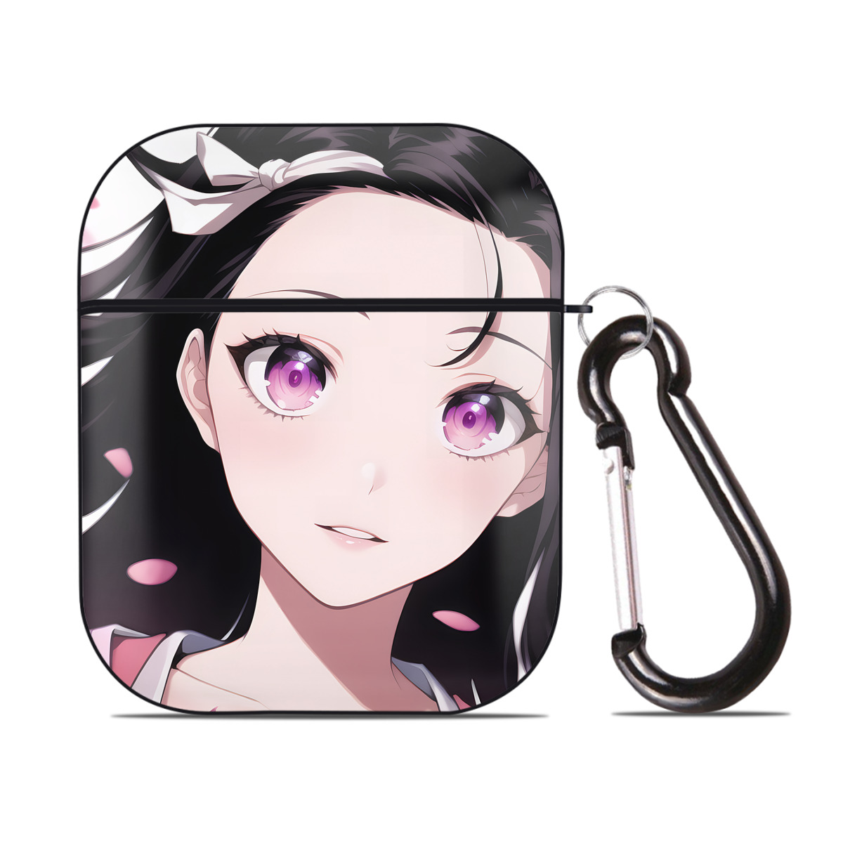 （画像用） 鬼滅の刃（きめつのやいば）竈門 禰󠄀豆子／かまど ねずこ Kamado Nezuko AirPods 第2世代保護ケース ハードシェル ブラック 耐衝撃・防指紋・カラビナ付き