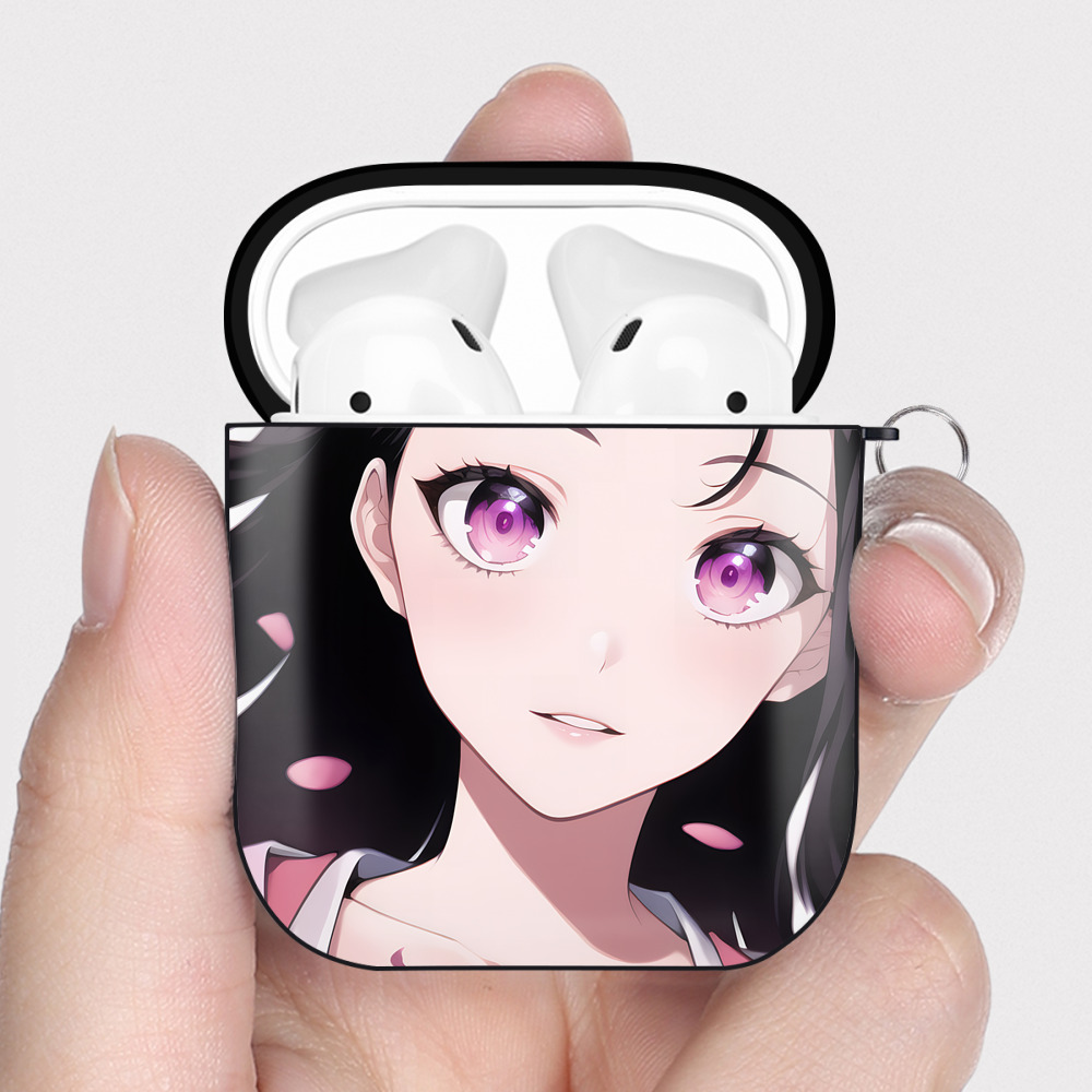 （画像用） 鬼滅の刃（きめつのやいば）竈門 禰󠄀豆子／かまど ねずこ Kamado Nezuko AirPods 第2世代保護ケース ハードシェル ブラック 耐衝撃・防指紋・カラビナ付き