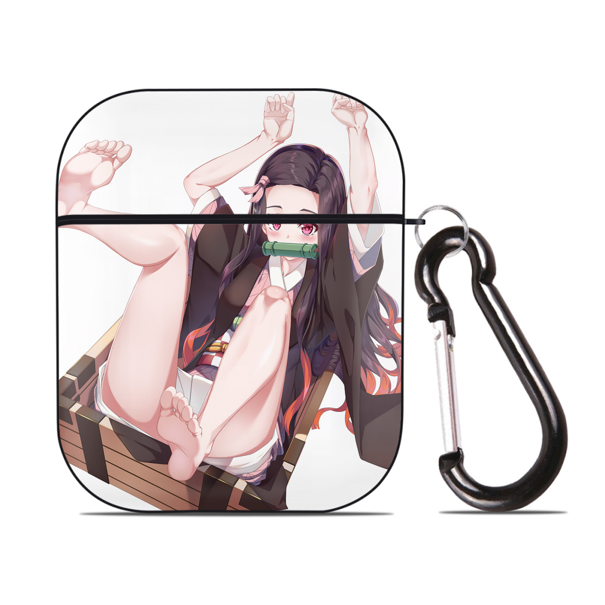 （画像用） 鬼滅の刃（きめつのやいば）竈門 禰󠄀豆子／かまど ねずこ Kamado Nezuko AirPods 第2世代保護ケース ハードシェル ブラック 耐衝撃・防指紋・カラビナ付き