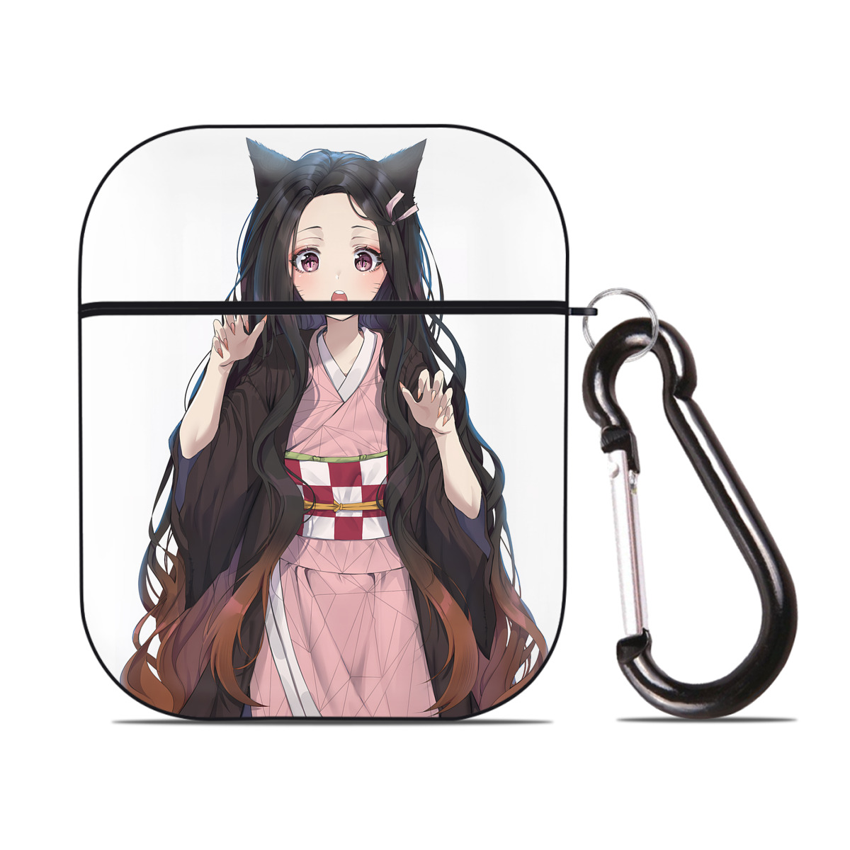（画像用） 鬼滅の刃（きめつのやいば）竈門 禰󠄀豆子／かまど ねずこ Kamado Nezuko AirPods 第2世代保護ケース ハードシェル ブラック 耐衝撃・防指紋・カラビナ付き